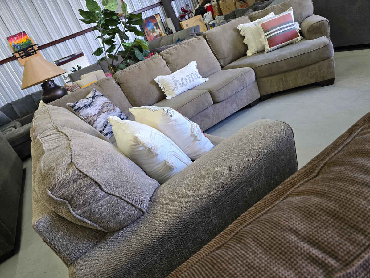 Ashley Furniture Large Tan Sectional Couch with Cuddler - D116