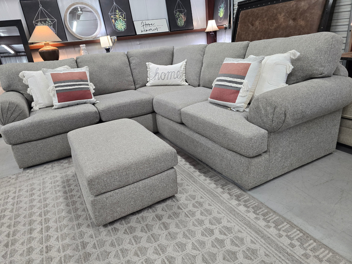 Gray L-Shaped Sectional Couch with Ottoman