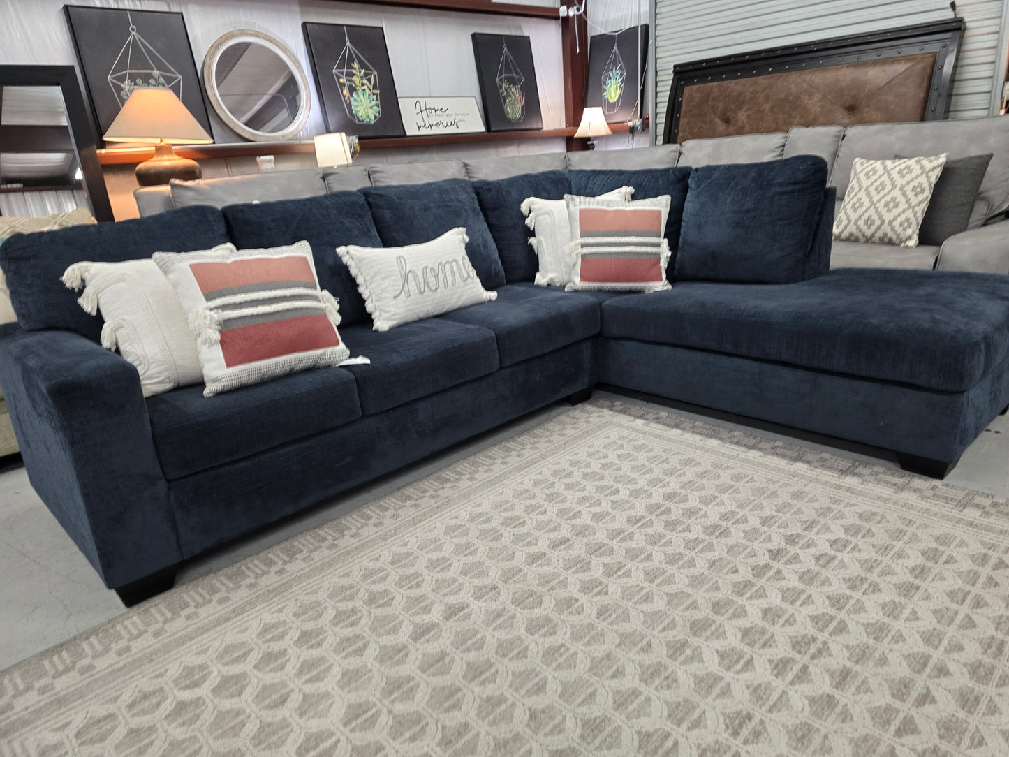 Blue L-Shaped Sectional Couch with Chaise Lounge – Ashley Furniture