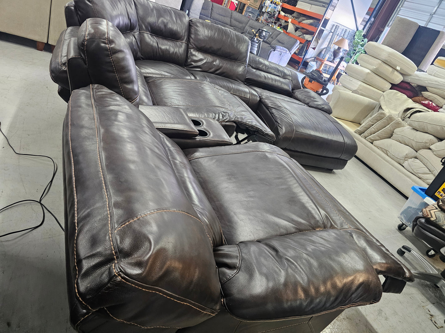 6PC dark brown Leather sectional couch 🛋 SAME DAY DELIVERY AVAILABLE 🚚
