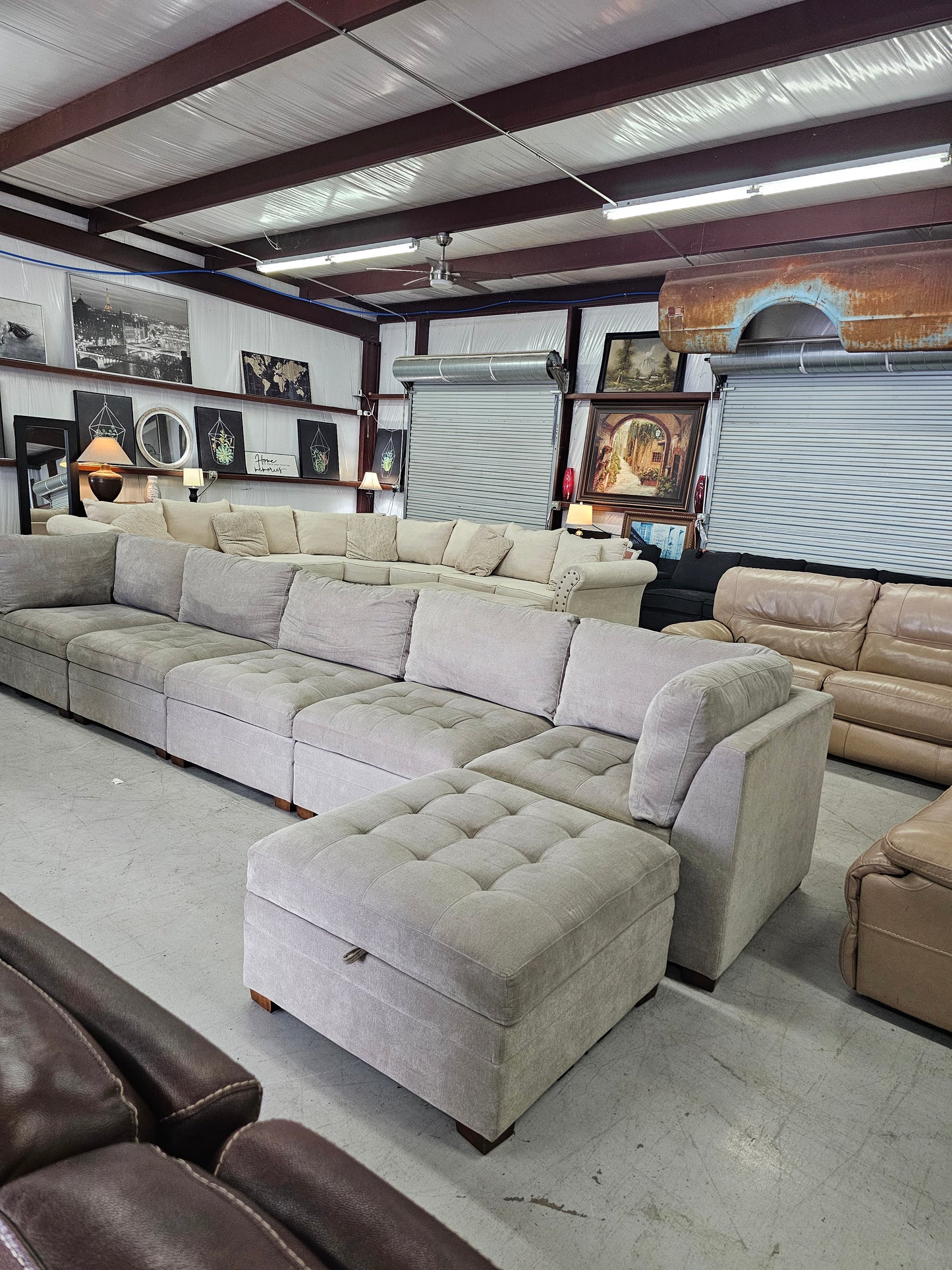 Gray Modular Sectional Couch with Storage Ottoman - D4