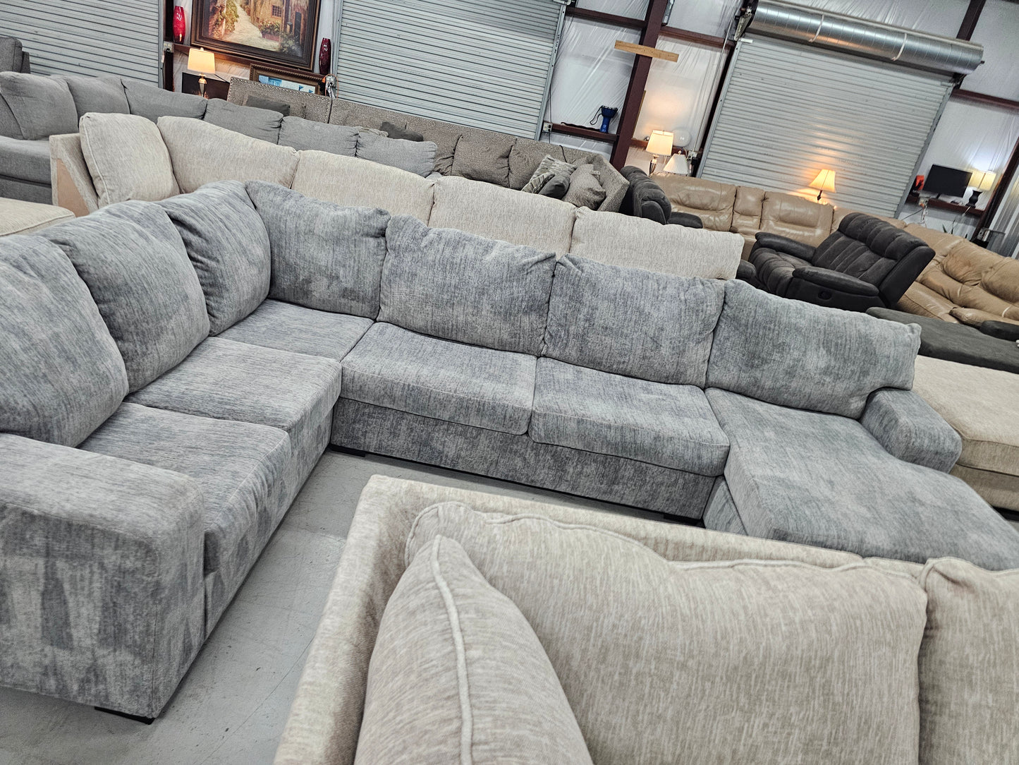 Light Blue U-Shaped Sectional Couch - D34