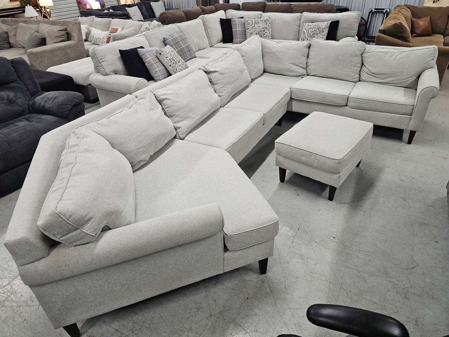 Gray Emerson Sectional by Havertys with Ottoman - D57