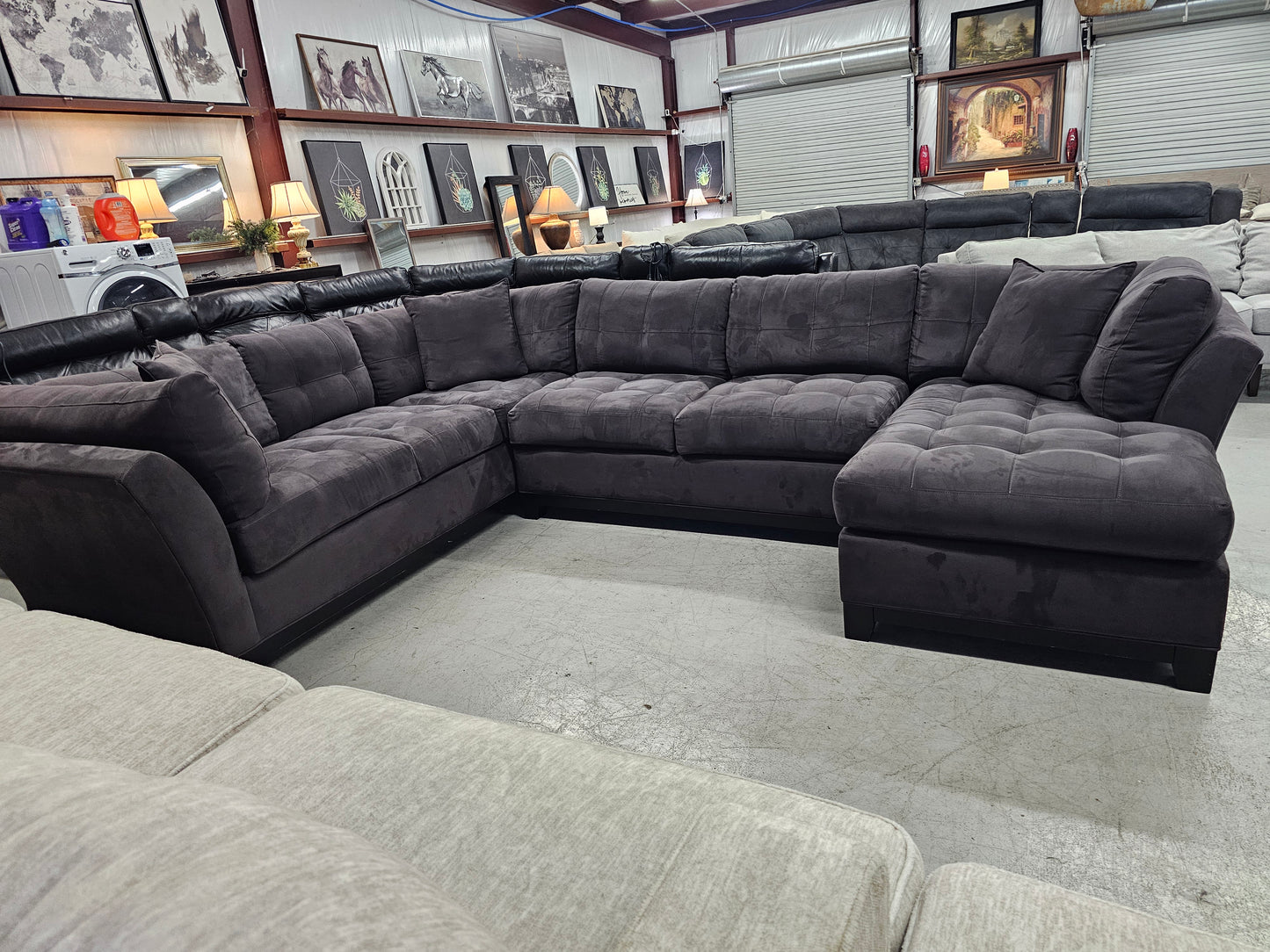 Gray Cindy Crawford Metropolis U-shaped Sectional Couch - D63