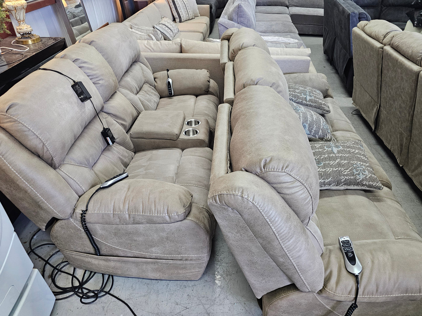 Electric Reclining Sofa & Loveseat Set with Power Headrest & Lumbar - D70