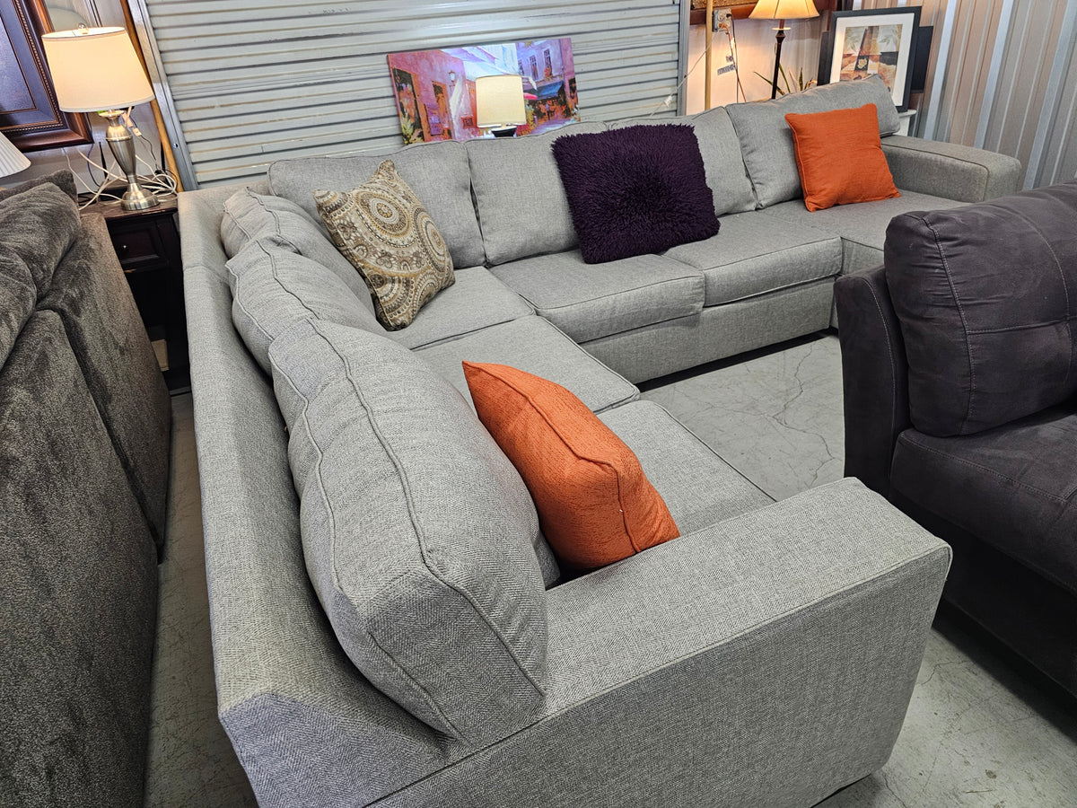 Gray U-Shaped Ashley Furniture Sectional Couch with Chaise - D82
