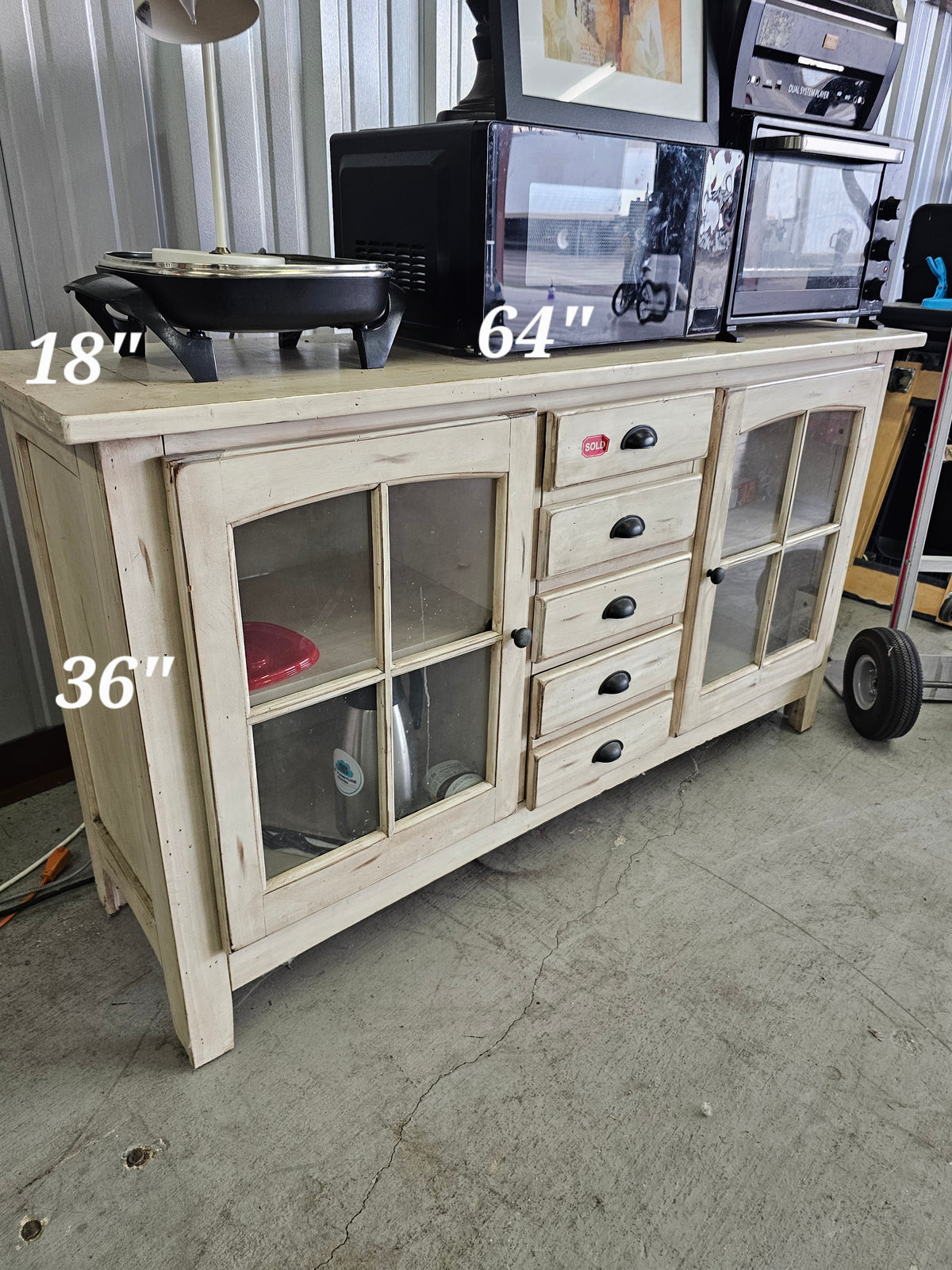 Rustic White Buffet / Sideboard Storage Cabinet with Glass Doors - misc4