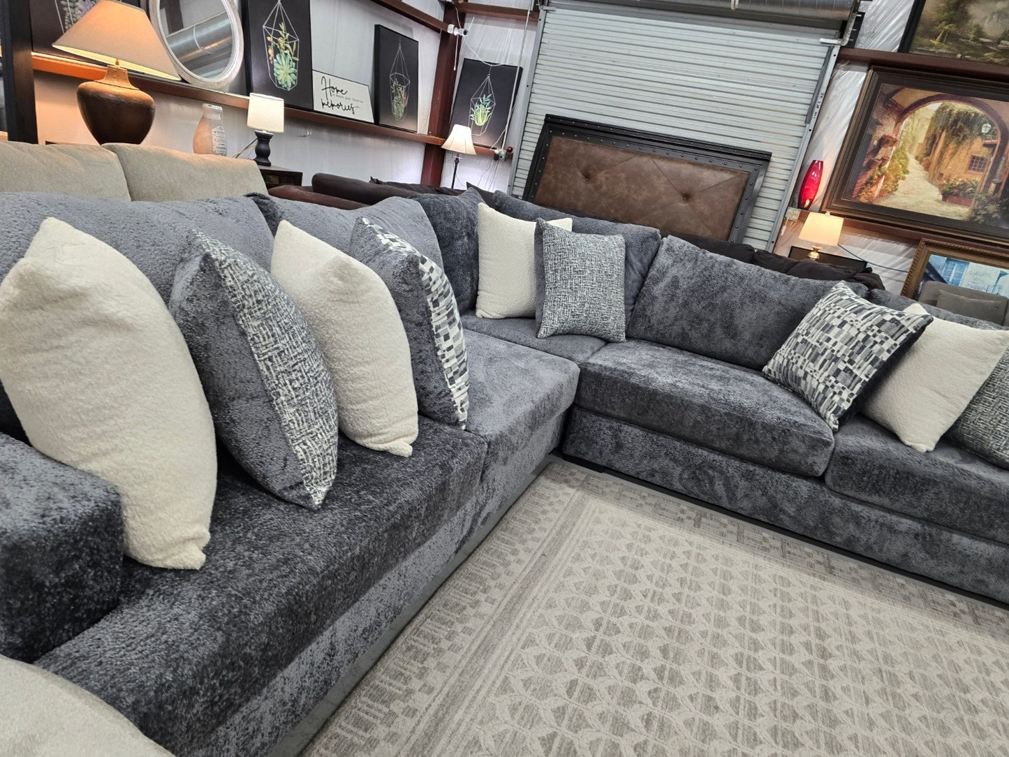Luxury Mega Furniture “Mateo 1227” U-Shaped Sectional – Utopia Pewter/Slate – LIKE NEW 🚛 FAST SAME DAY DELIVERY! 🚚
