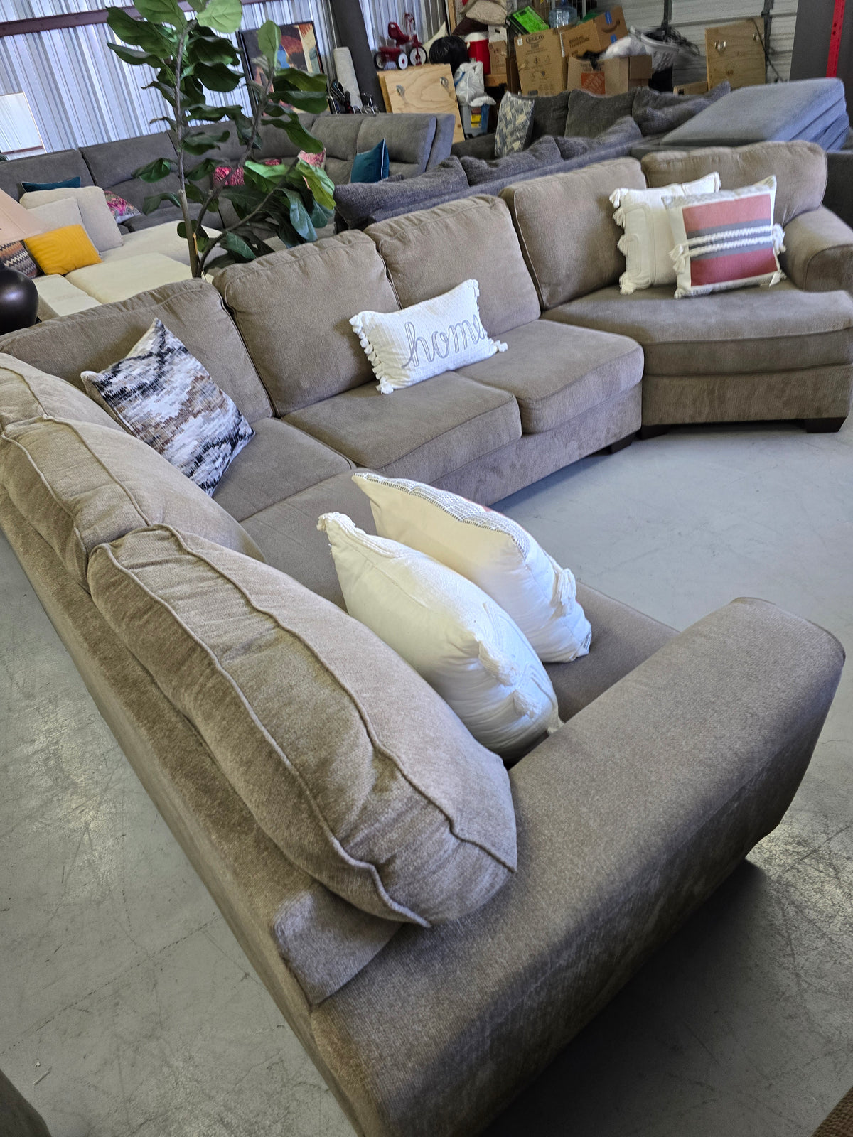 Ashley Furniture Large Tan Sectional Couch with Cuddler - D116