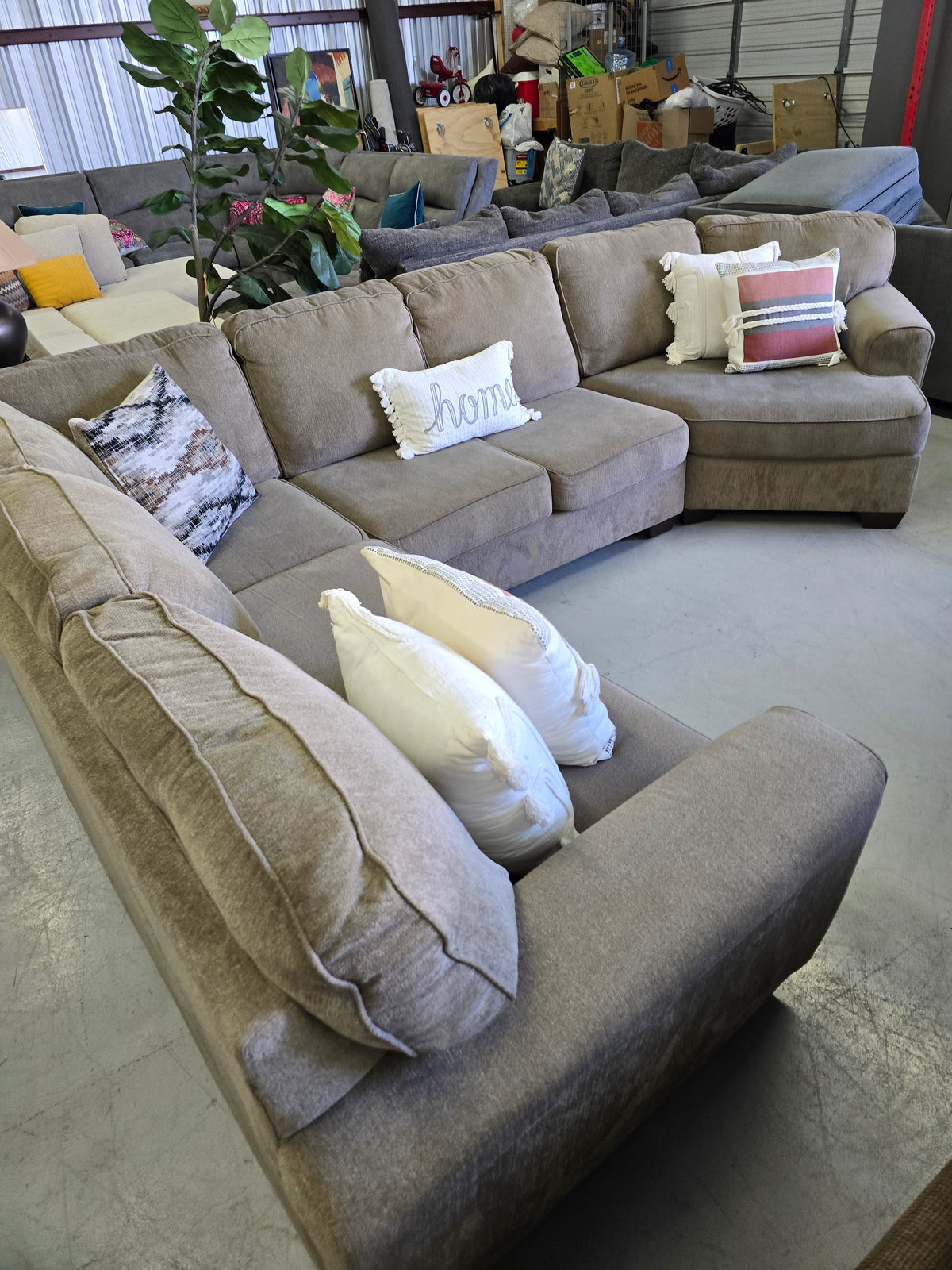 Ashley Furniture Large Tan Sectional Couch with Cuddler - D116