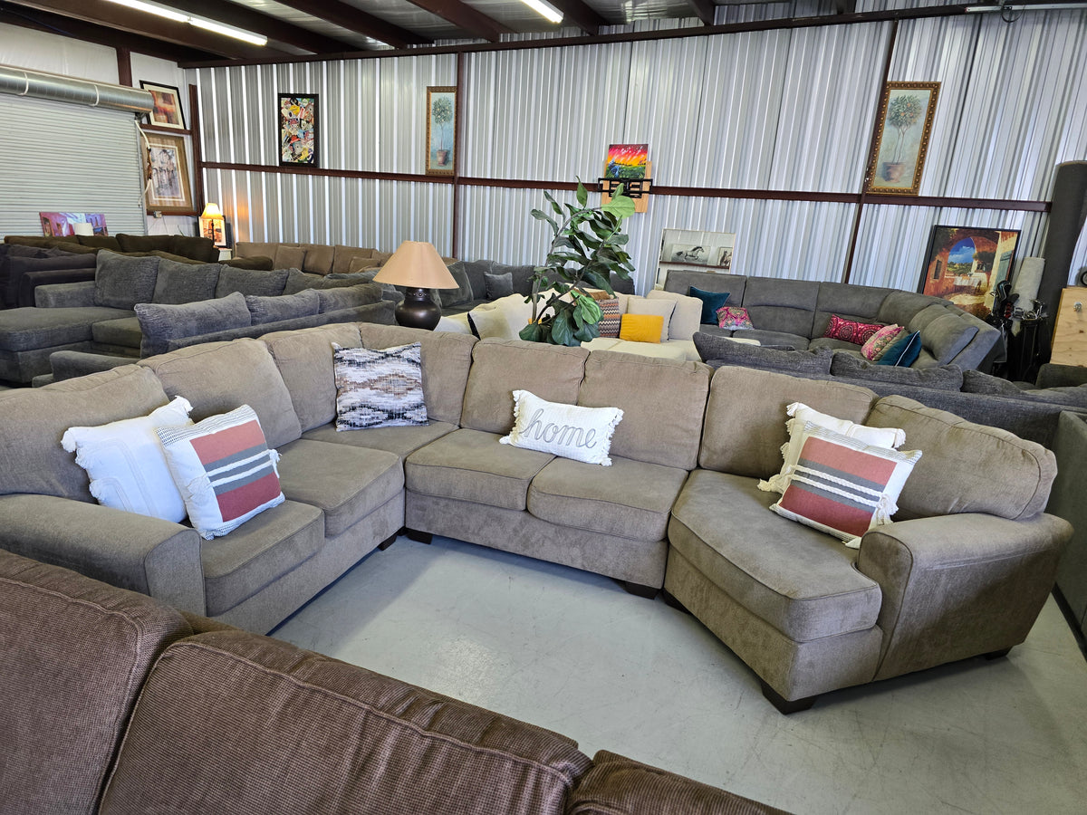 Ashley Furniture Large Tan Sectional Couch with Cuddler - D116