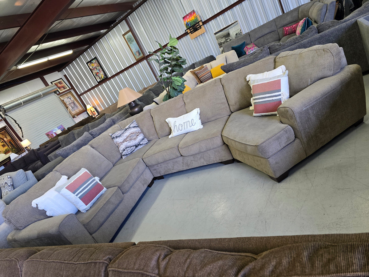 Ashley Furniture Large Tan Sectional Couch with Cuddler - D116