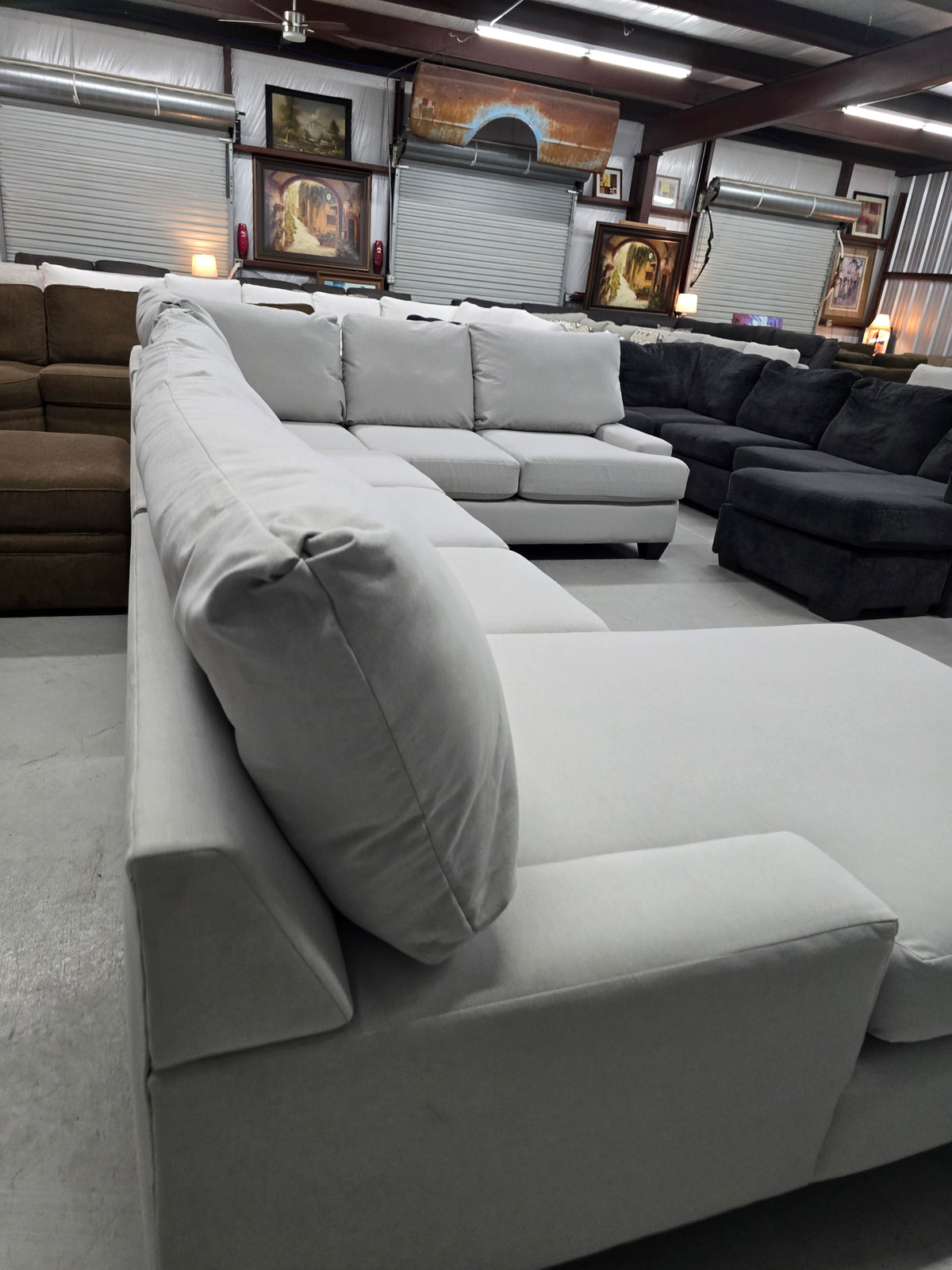 Living Spaces Oversized Light Gray U-Shaped Sectional with Chaise - D121