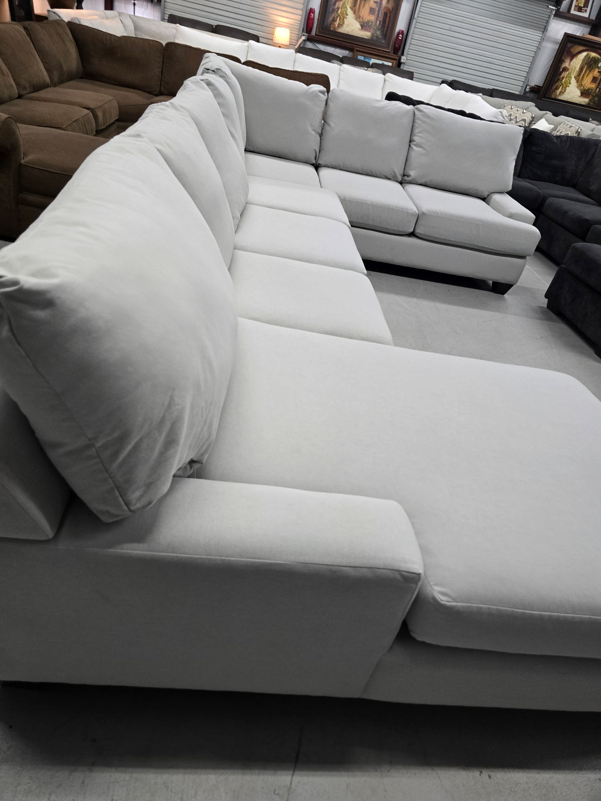 Living Spaces Oversized Light Gray U-Shaped Sectional with Chaise - D121