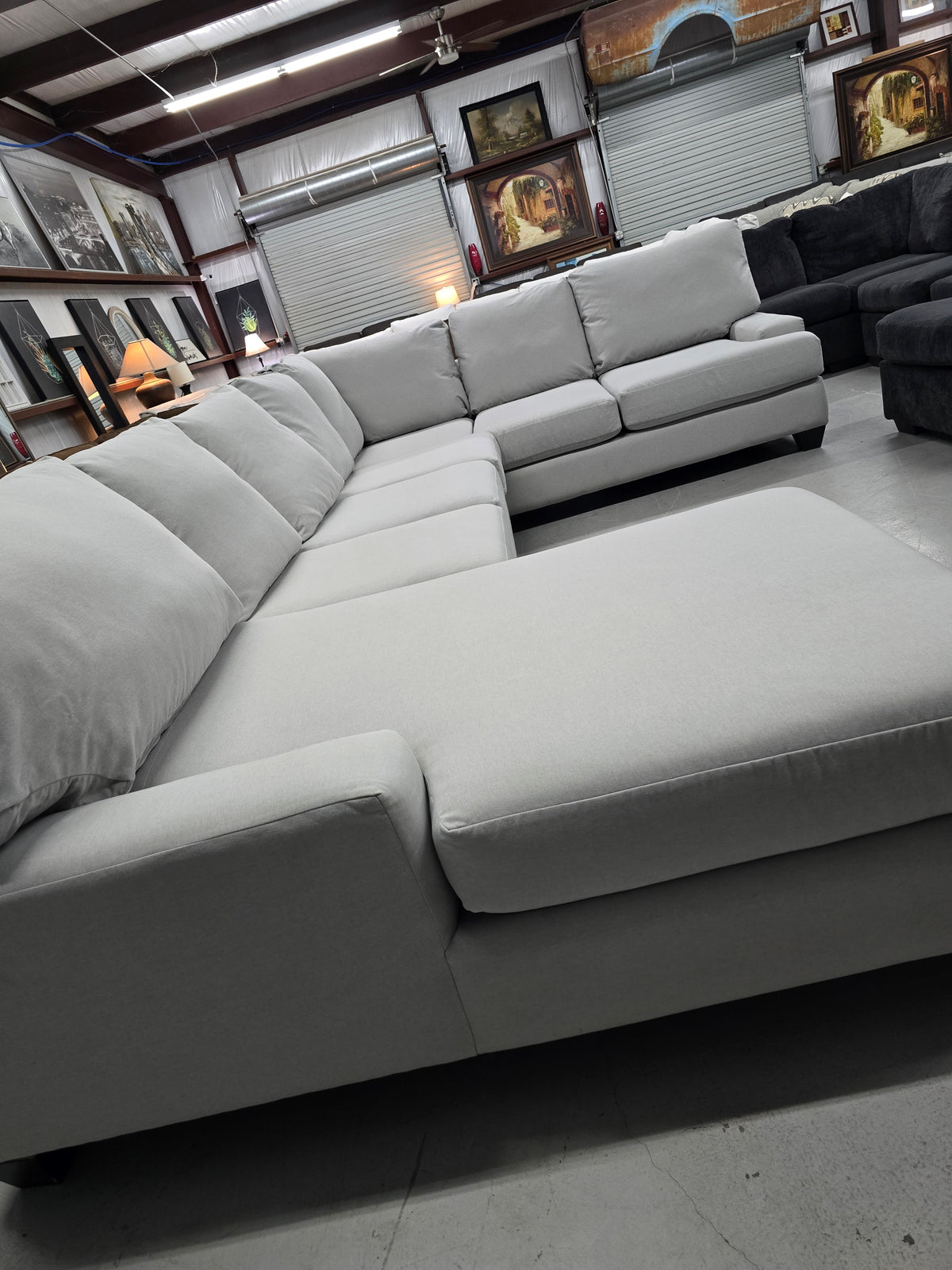 Living Spaces Oversized Light Gray U-Shaped Sectional with Chaise - D121