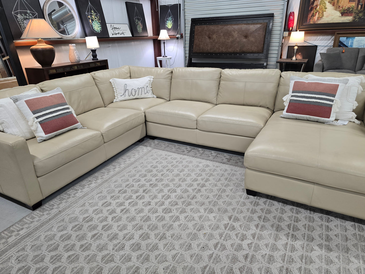 🔥 Beige Leather Chaise Sectional – SAME-DAY DELIVERY 🚚