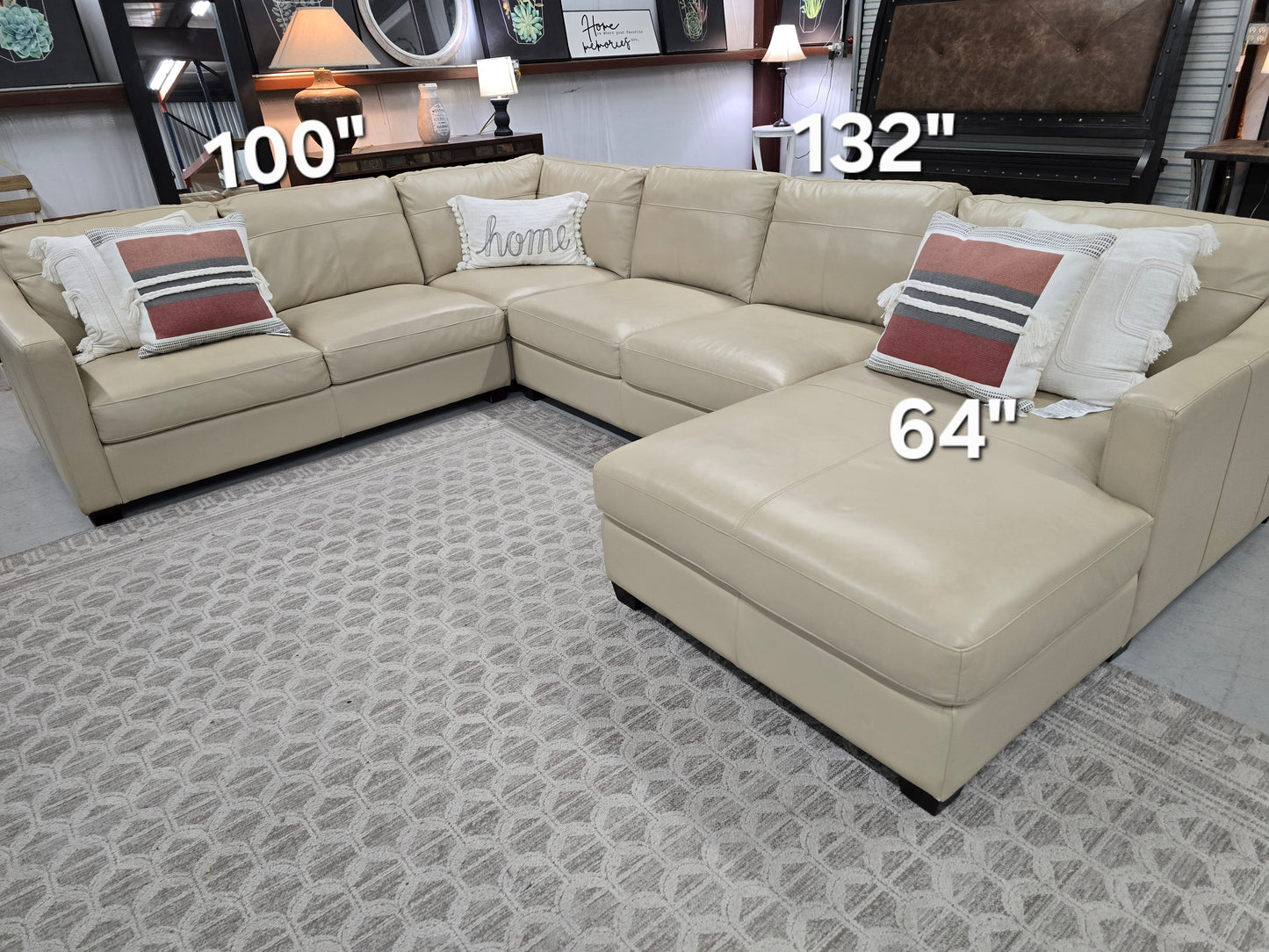 🔥 Beige Leather Chaise Sectional – SAME-DAY DELIVERY 🚚