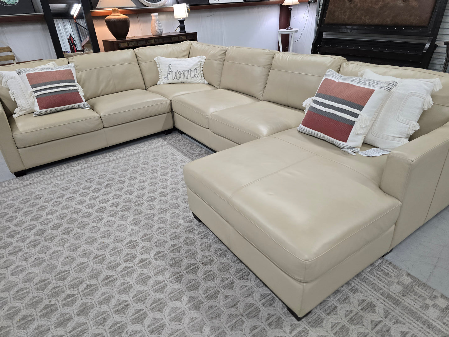 🔥 Beige Leather Chaise Sectional – SAME-DAY DELIVERY 🚚