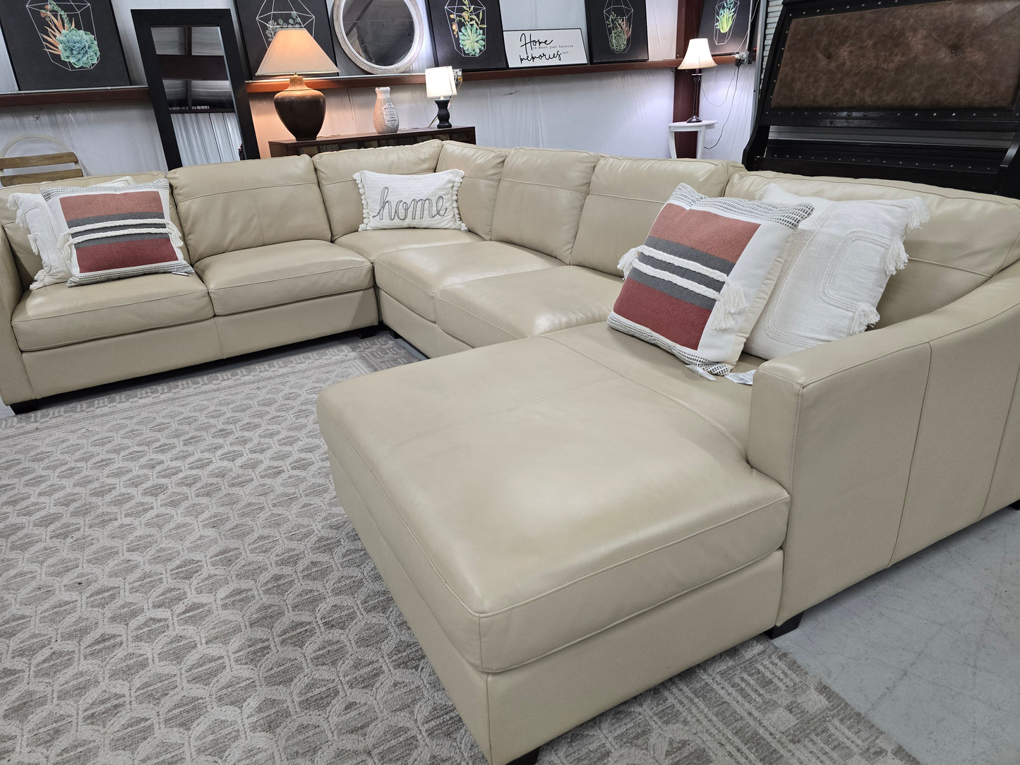 🔥 Beige Leather Chaise Sectional – SAME-DAY DELIVERY 🚚
