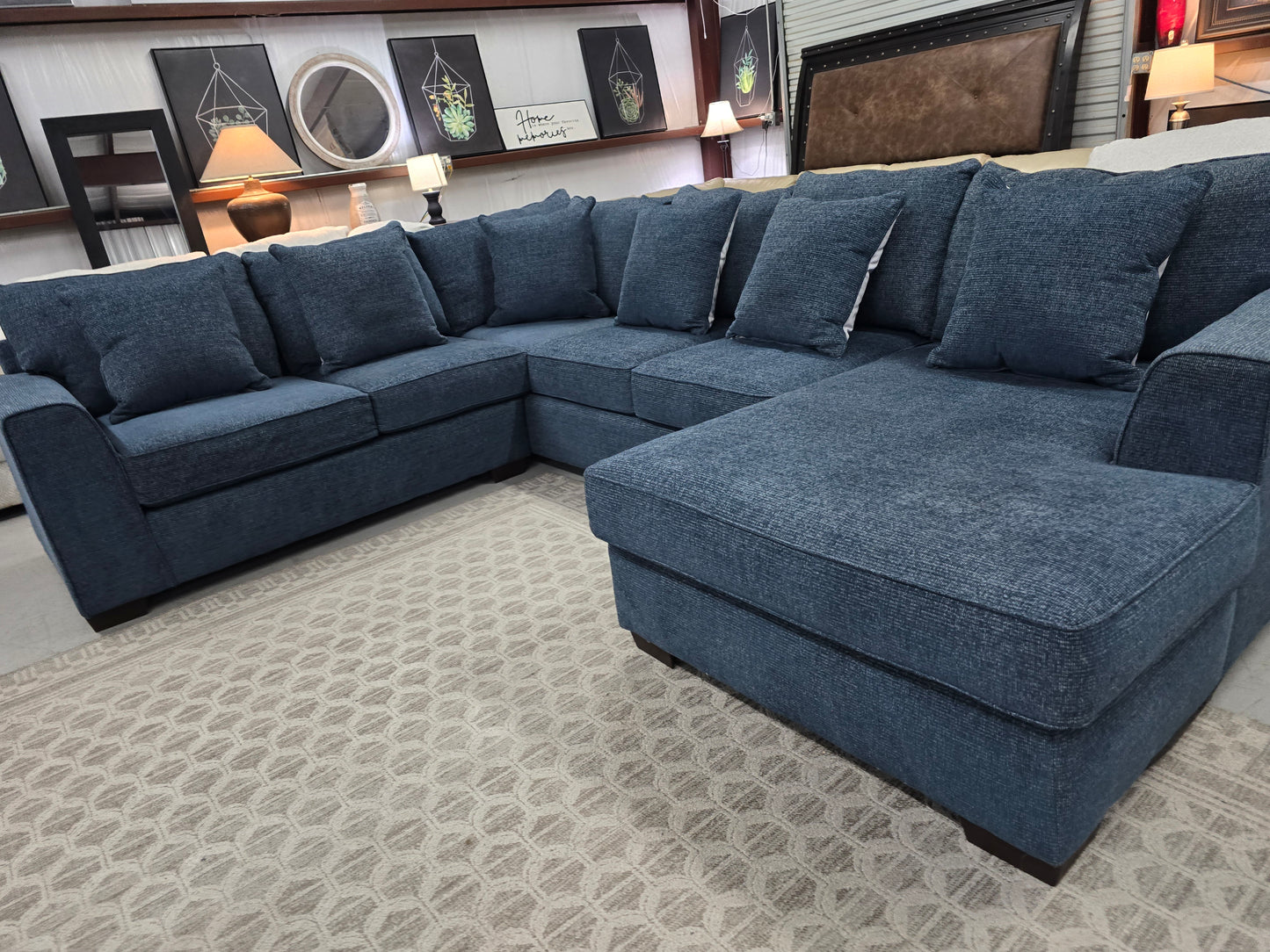 U-shaped blue Sectional Couch with RF-Chase 🚛 FAST SAME DAY DELIVERY! 🚚
