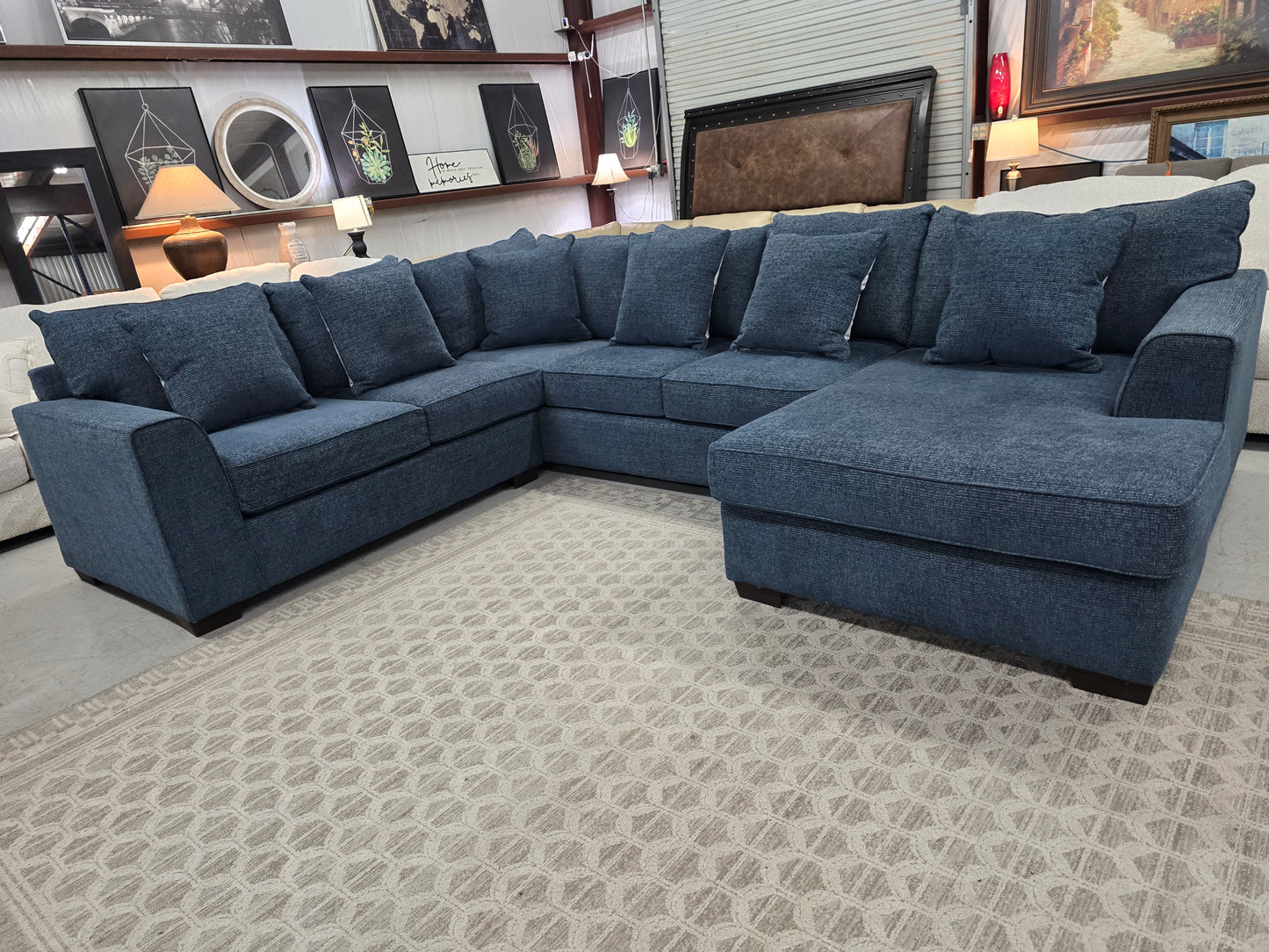 U-shaped blue Sectional Couch with RF-Chase 🚛 FAST SAME DAY DELIVERY! 🚚