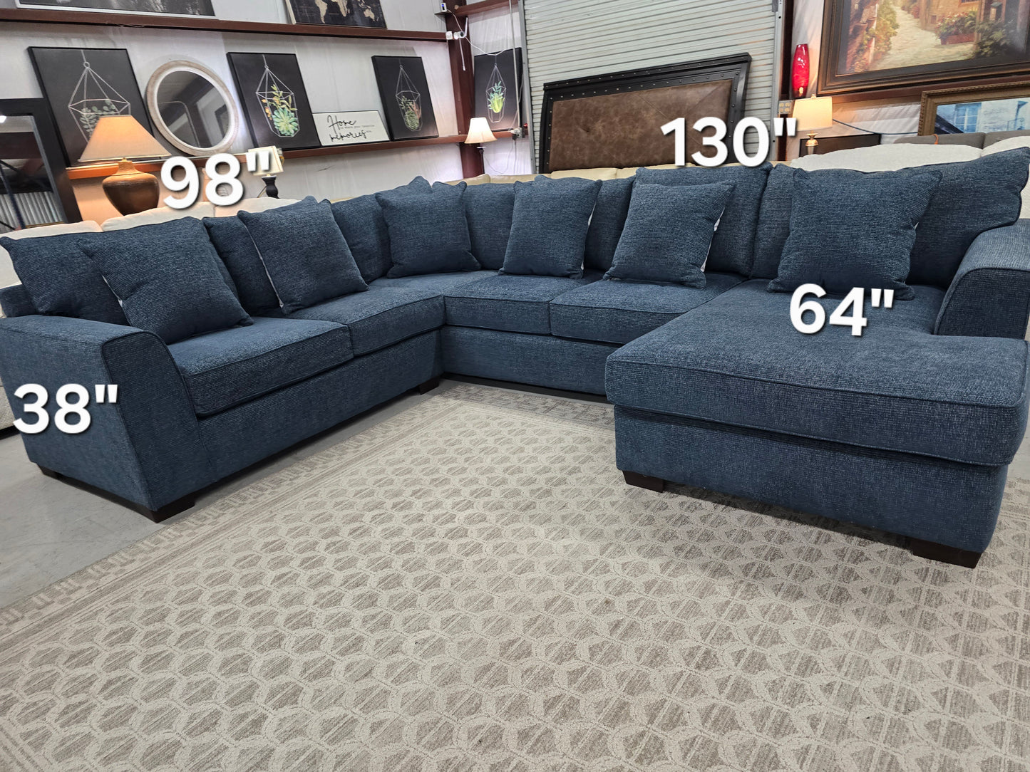 U-shaped blue Sectional Couch with RF-Chase 🚛 FAST SAME DAY DELIVERY! 🚚