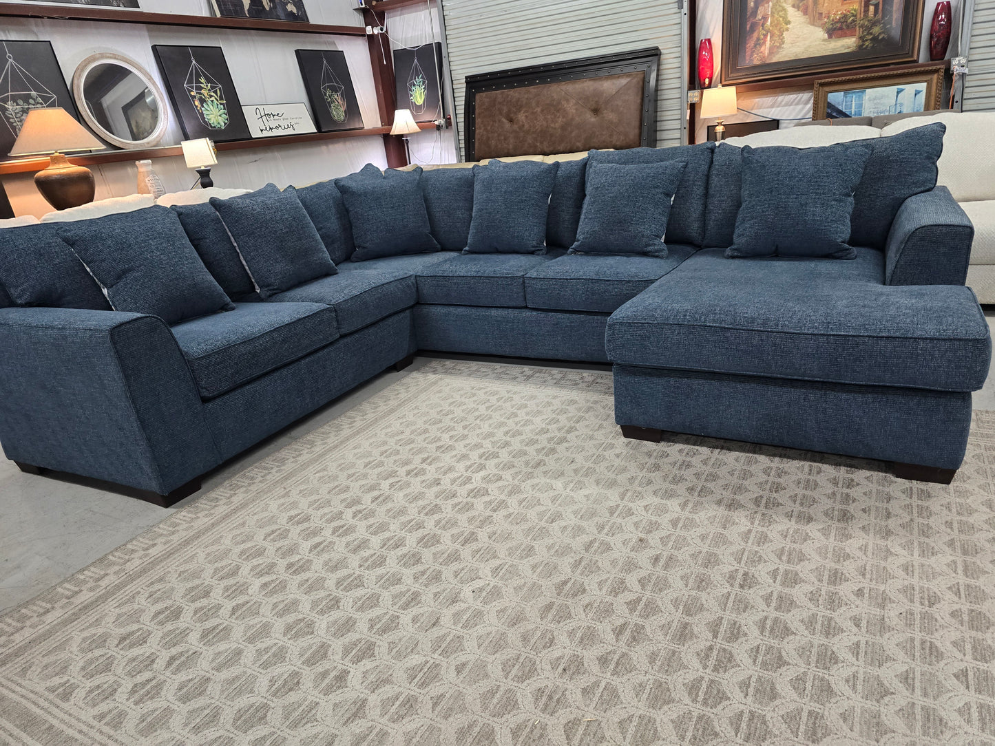 U-shaped blue Sectional Couch with RF-Chase 🚛 FAST SAME DAY DELIVERY! 🚚