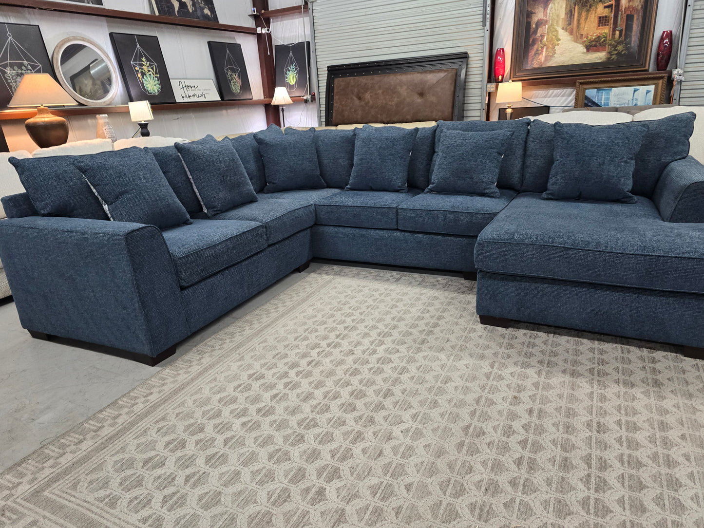 U-shaped blue Sectional Couch with RF-Chase 🚛 FAST SAME DAY DELIVERY! 🚚