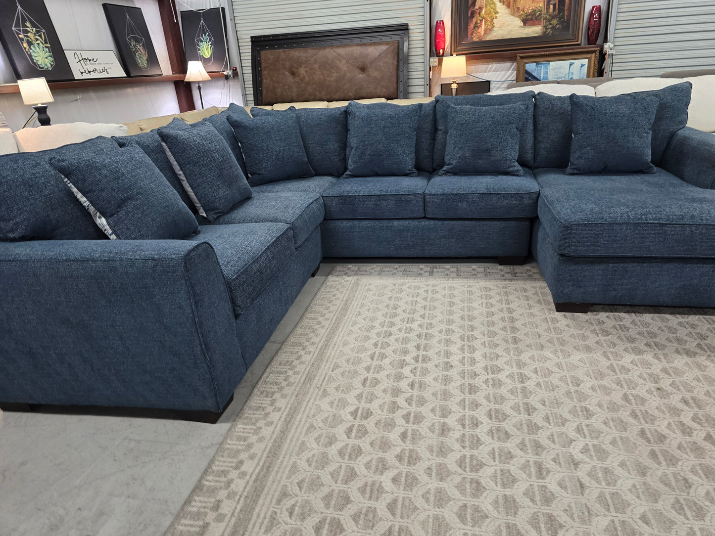 U-shaped blue Sectional Couch with RF-Chase 🚛 FAST SAME DAY DELIVERY! 🚚