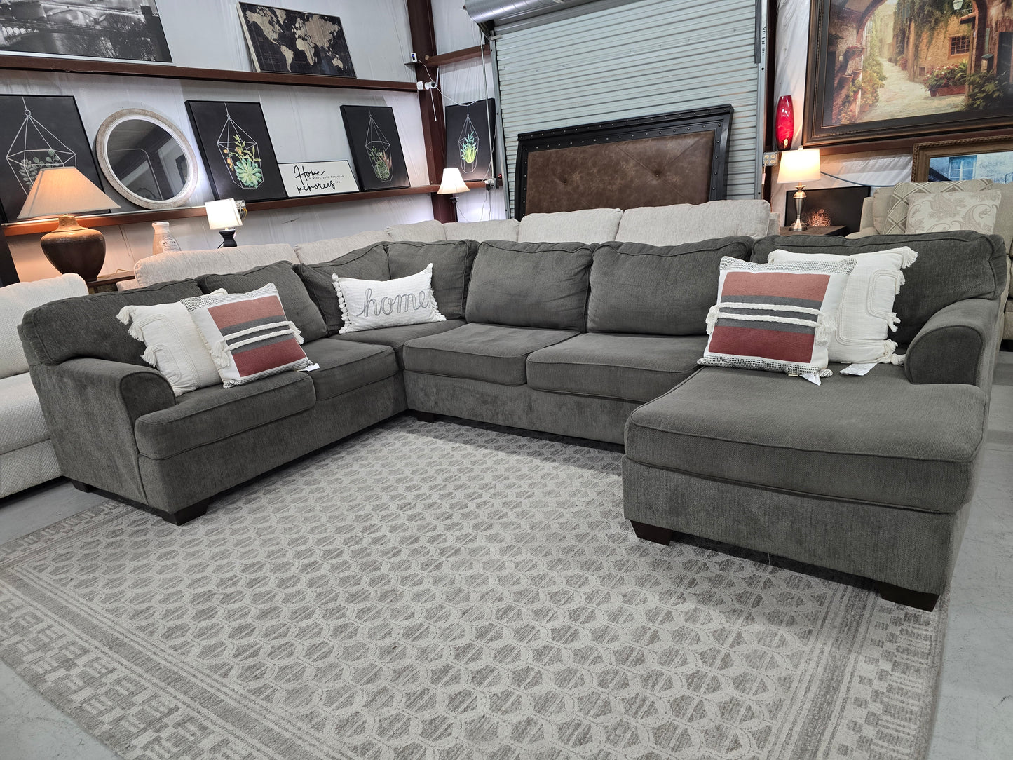 Gray U-Shaped Sectional with Chaise Lounge