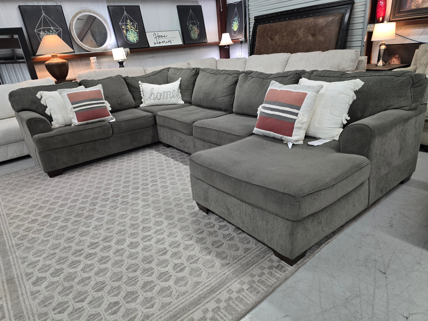 Gray U-Shaped Sectional with Chaise Lounge