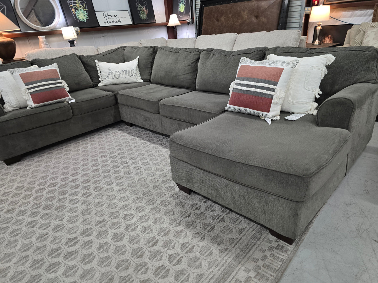 Gray U-Shaped Sectional with Chaise Lounge