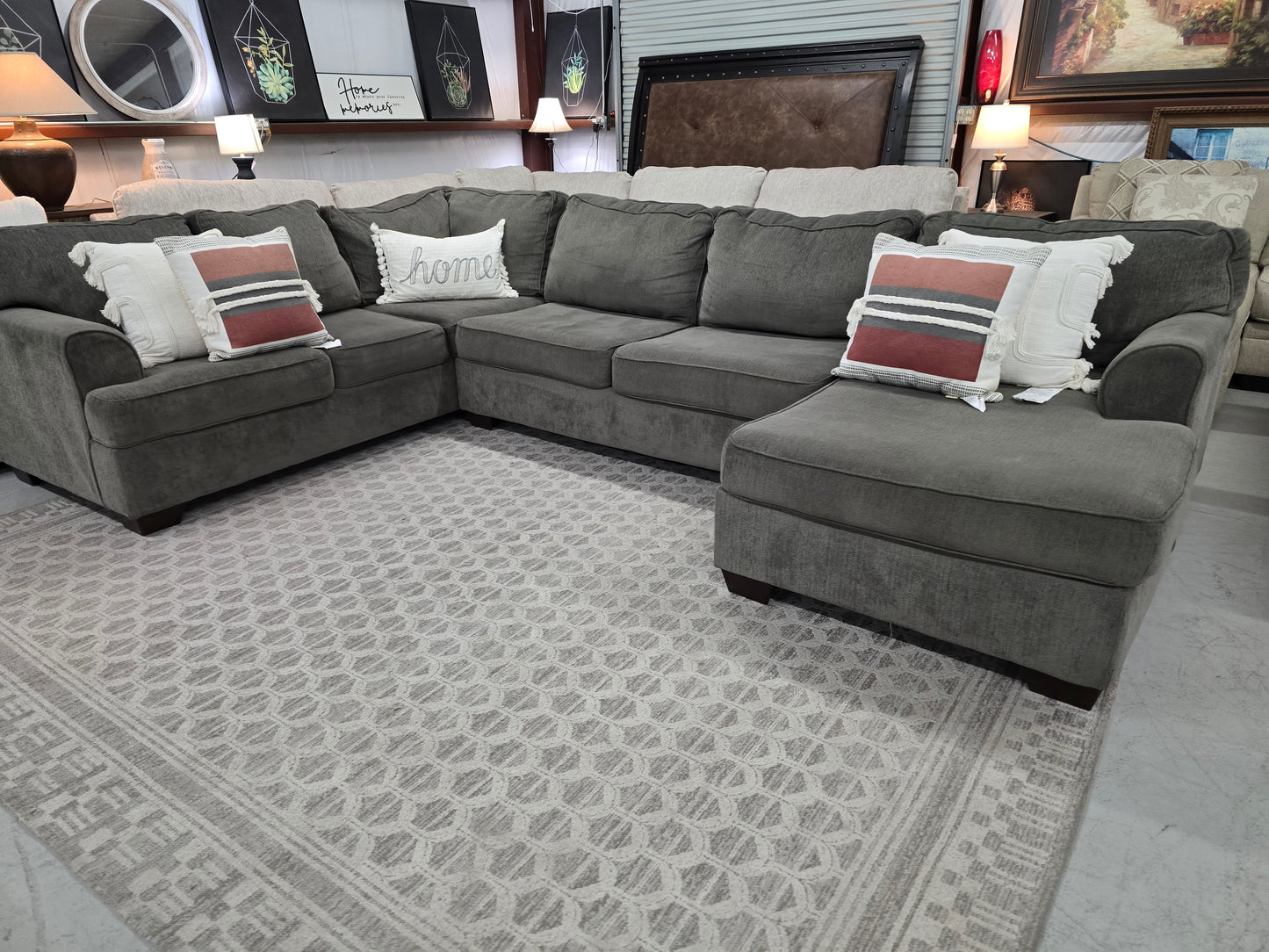 Gray U-Shaped Sectional with Chaise Lounge