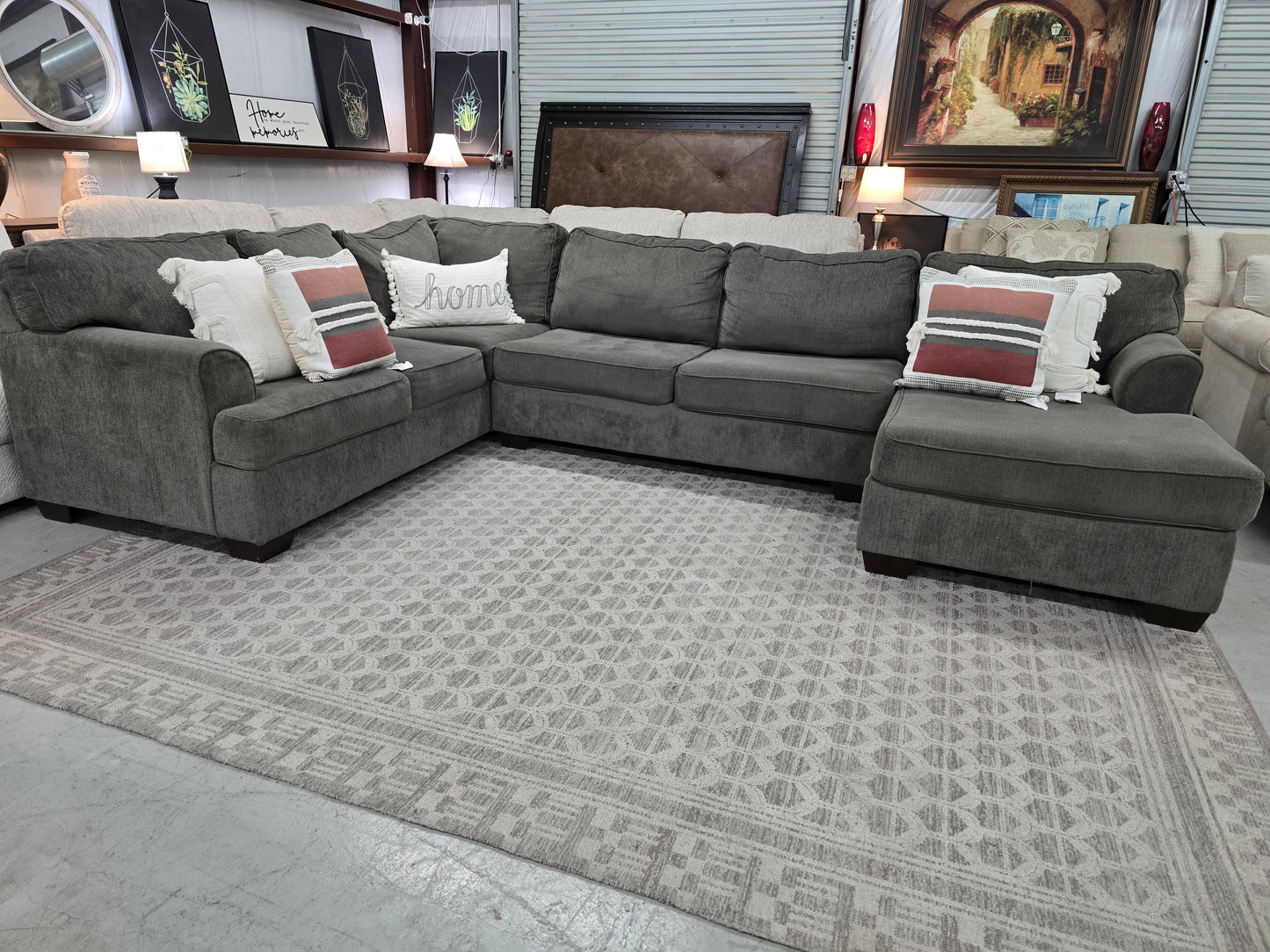 Gray U-Shaped Sectional with Chaise Lounge