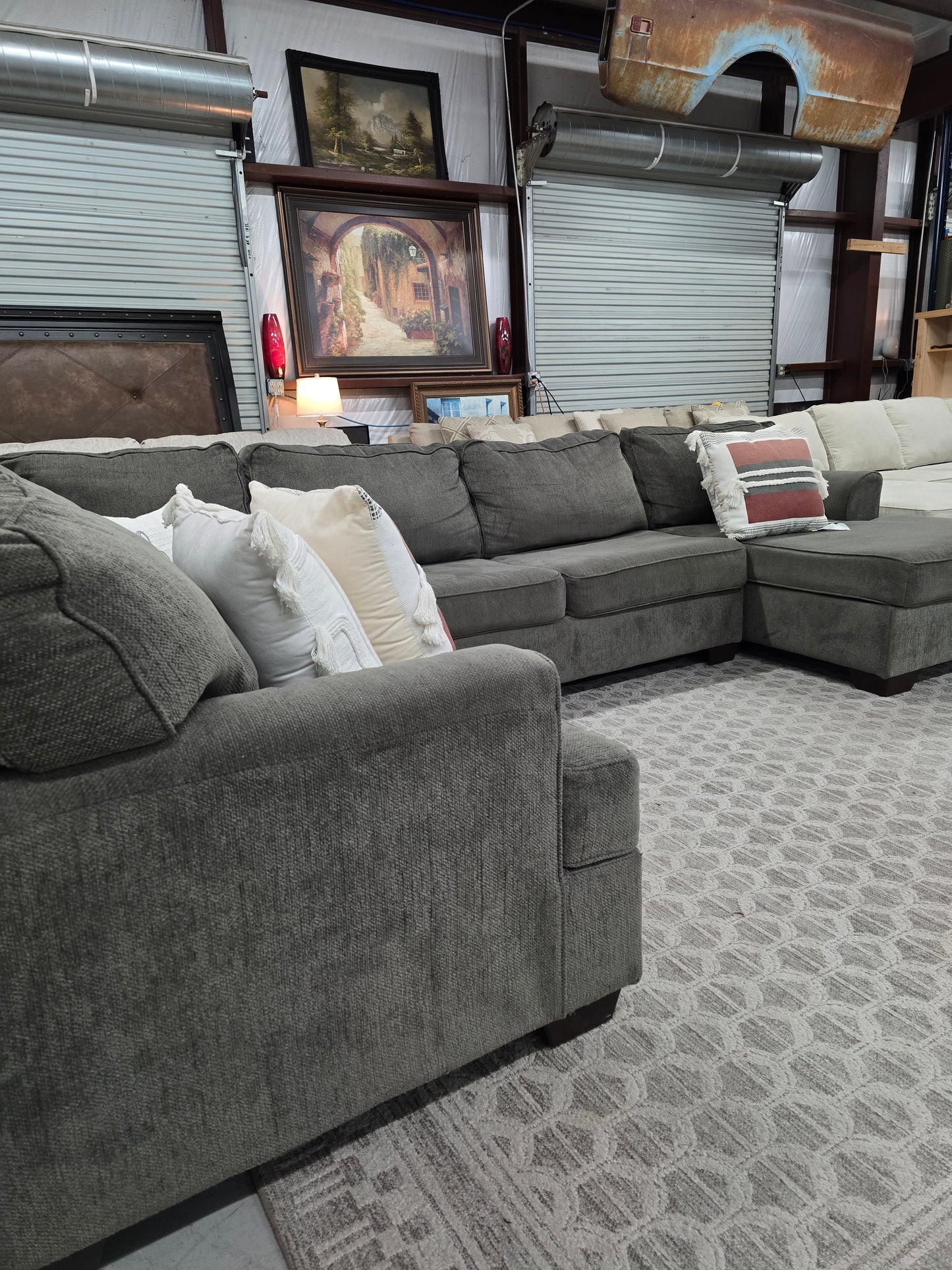 Gray U-Shaped Sectional with Chaise Lounge