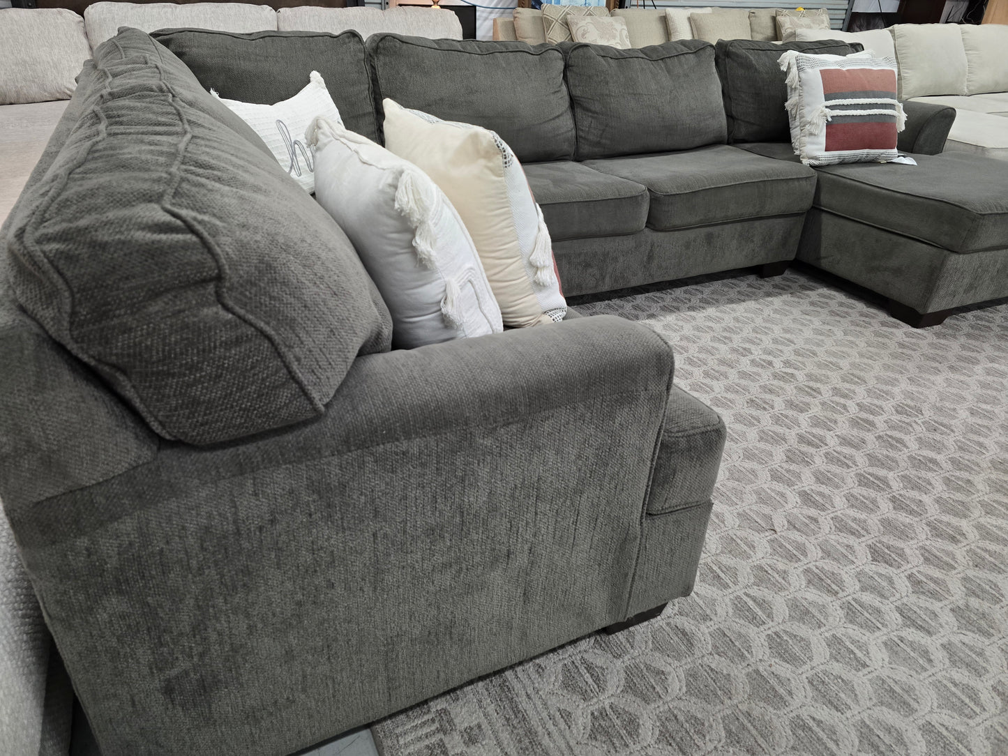 Gray U-Shaped Sectional with Chaise Lounge