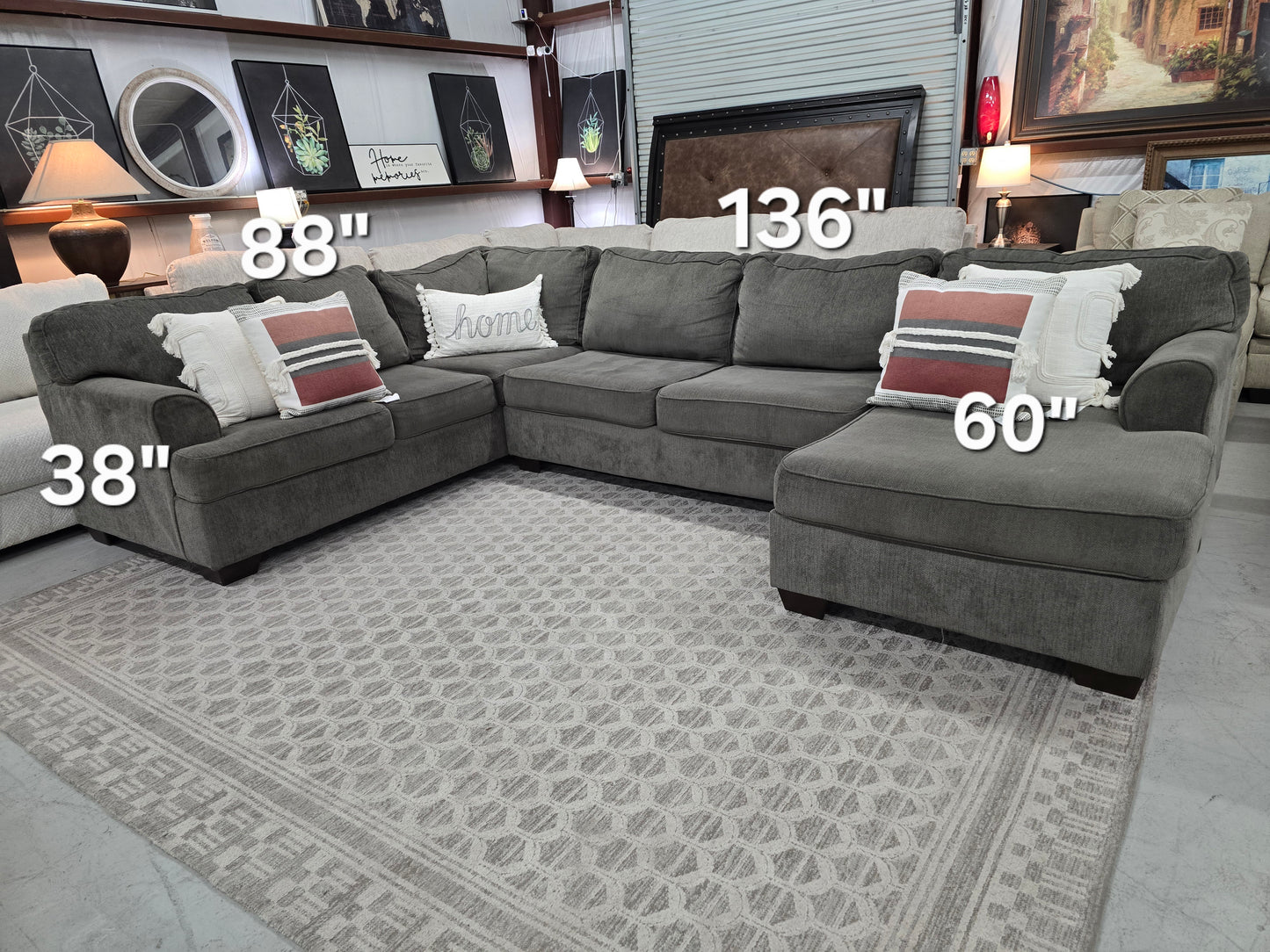 Gray U-Shaped Sectional with Chaise Lounge