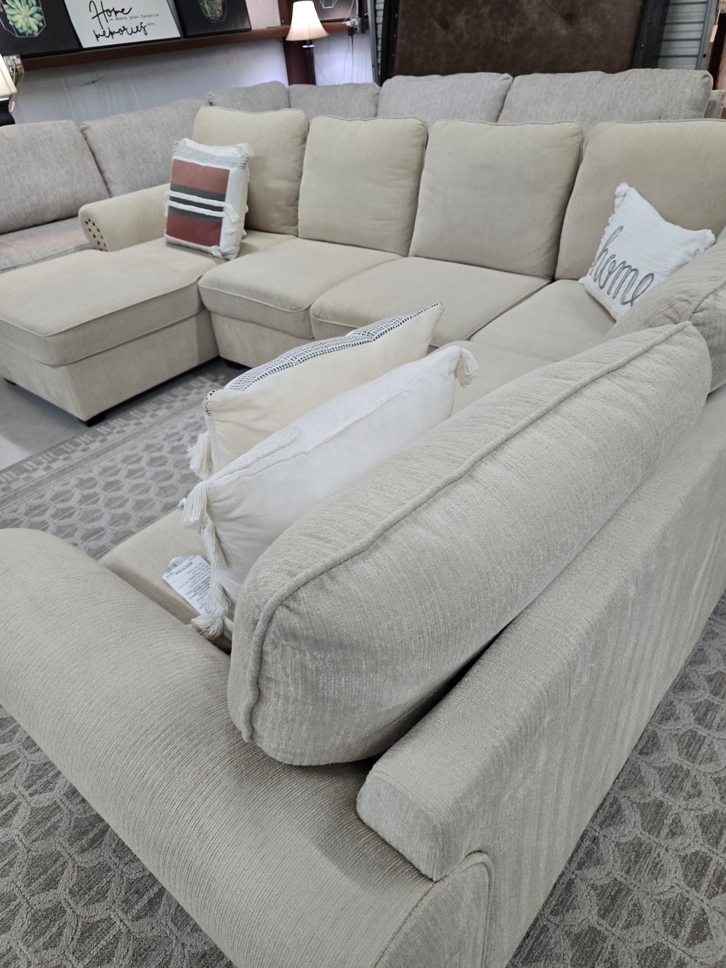 Beige U-Shaped Sleeper Sectional with Storage Chaise