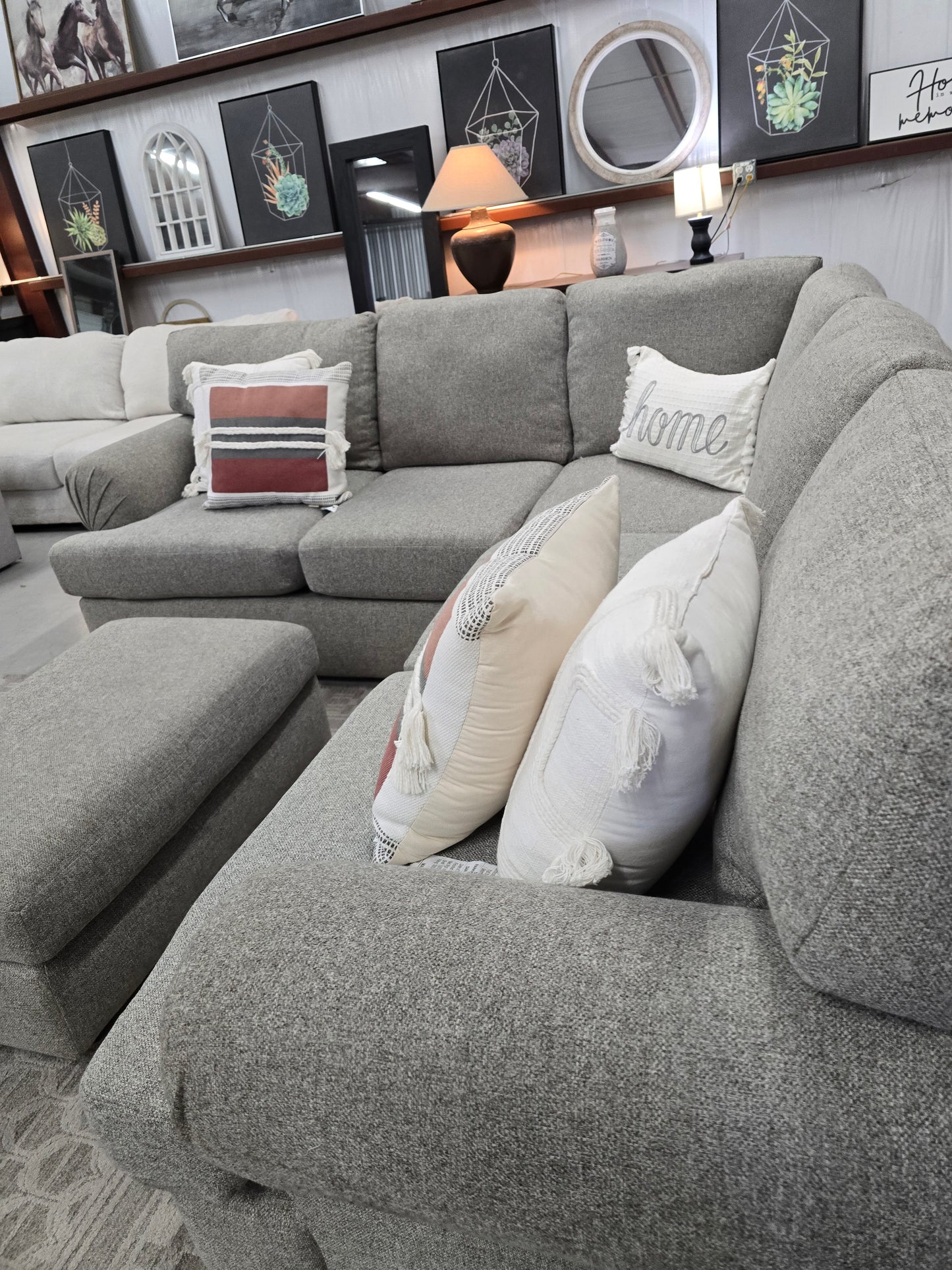 Gray L-Shaped Sectional Couch with Ottoman