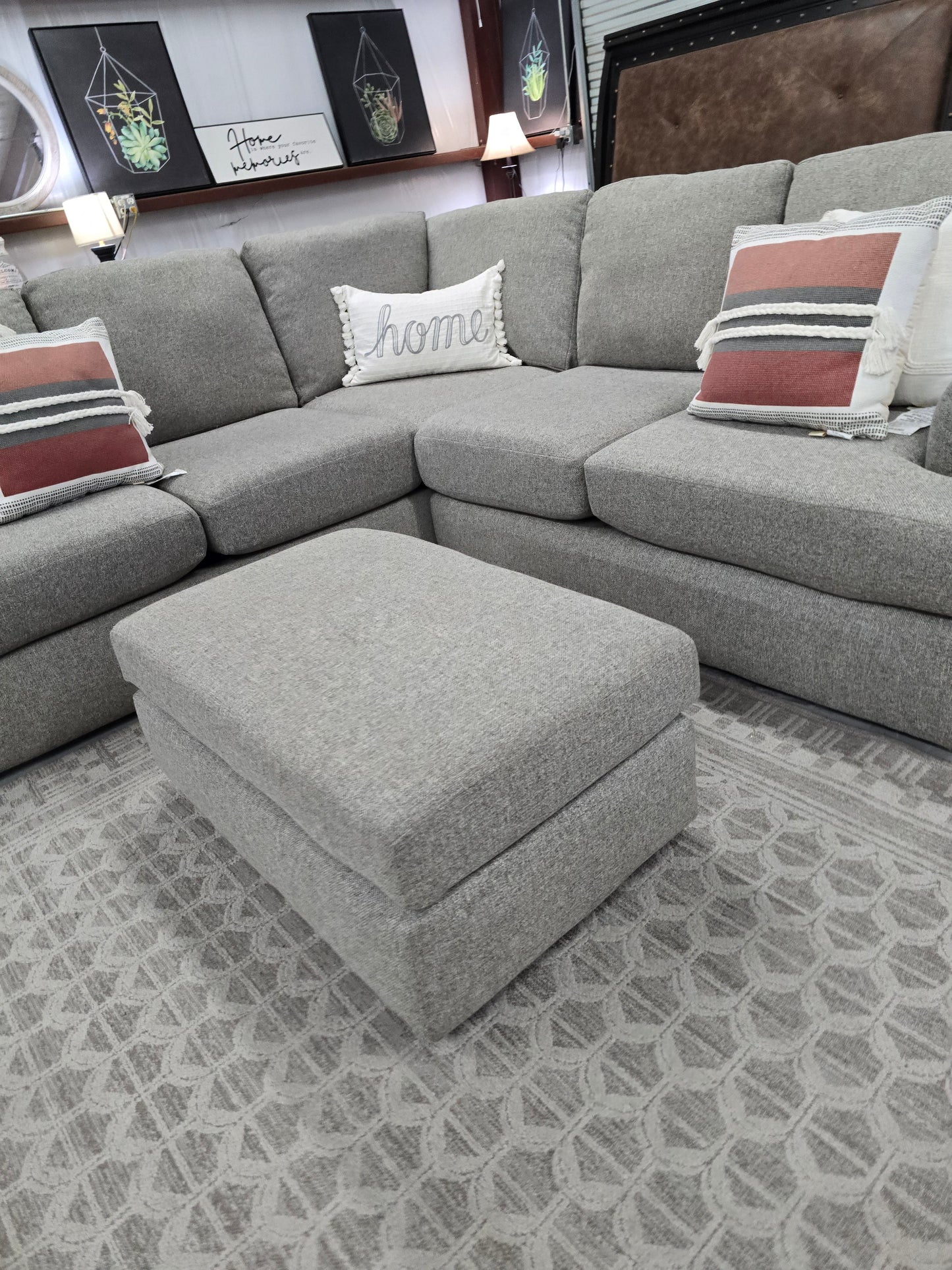 Gray L-Shaped Sectional Couch with Ottoman
