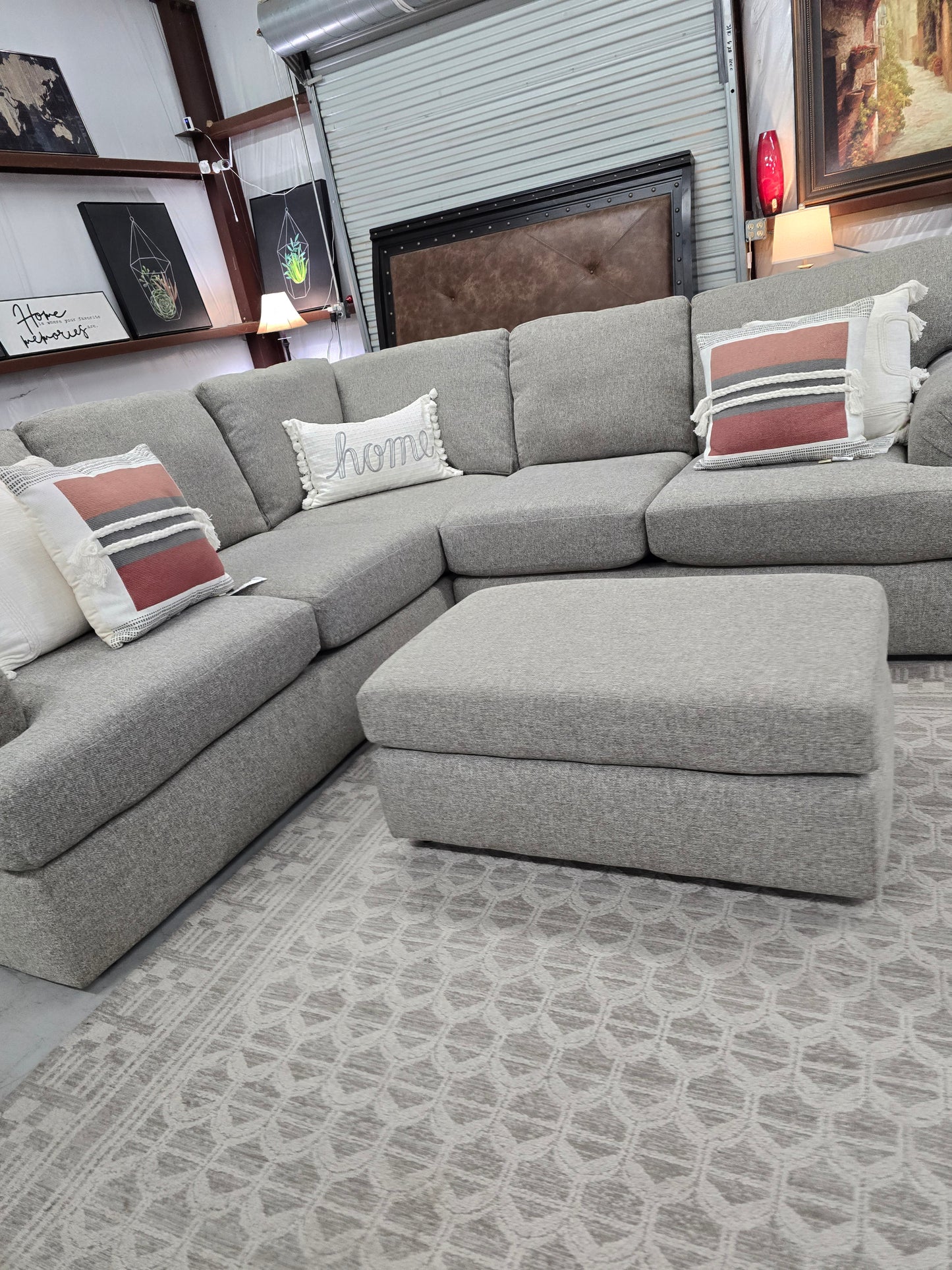 Gray L-Shaped Sectional Couch with Ottoman