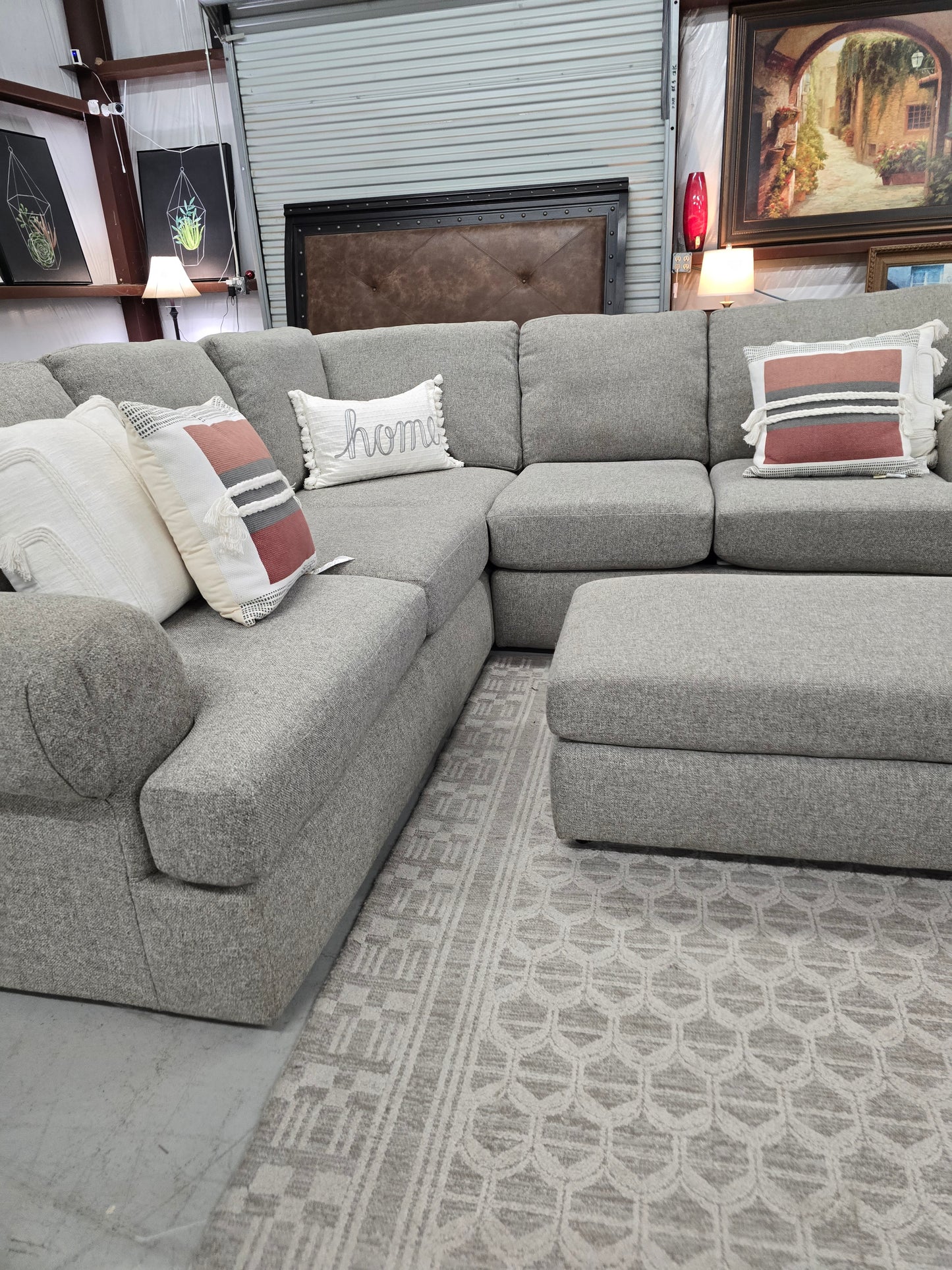 Gray L-Shaped Sectional Couch with Ottoman