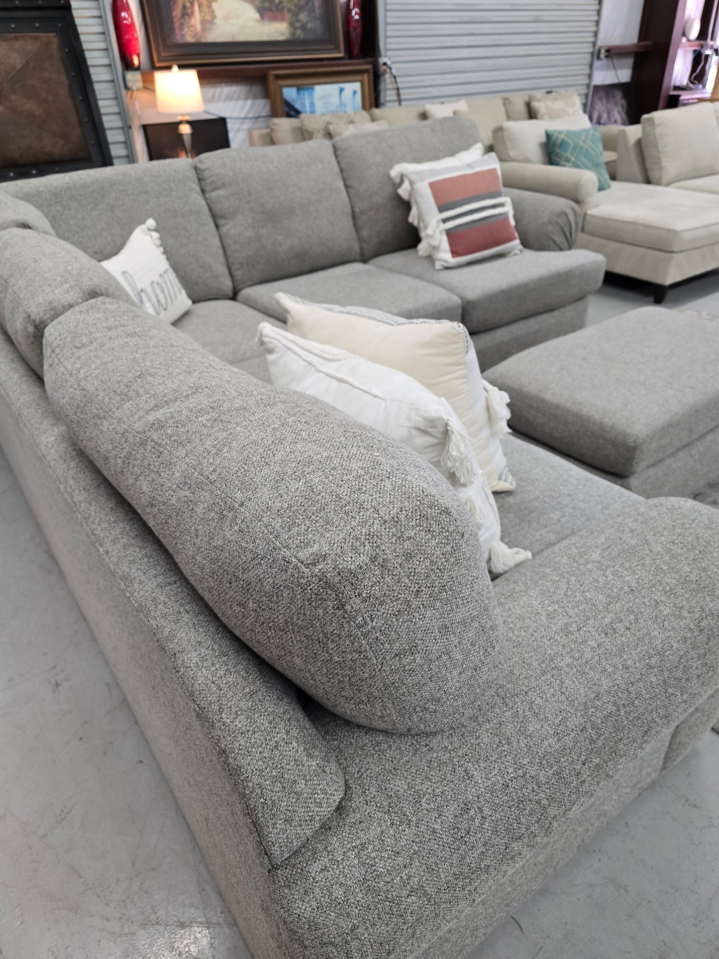 Gray L-Shaped Sectional Couch with Ottoman