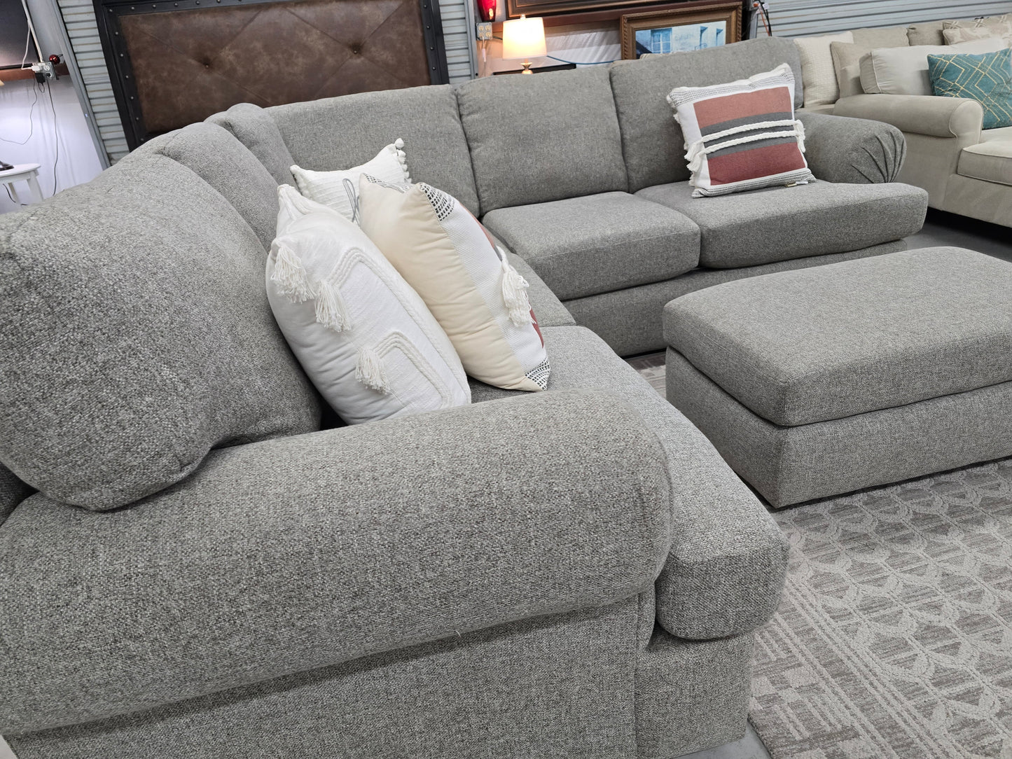 Gray L-Shaped Sectional Couch with Ottoman