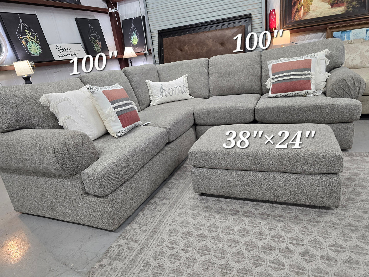 Gray L-Shaped Sectional Couch with Ottoman