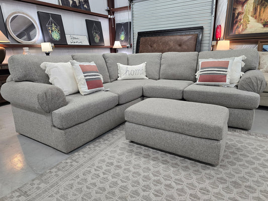 Gray L-Shaped Sectional Couch with Ottoman