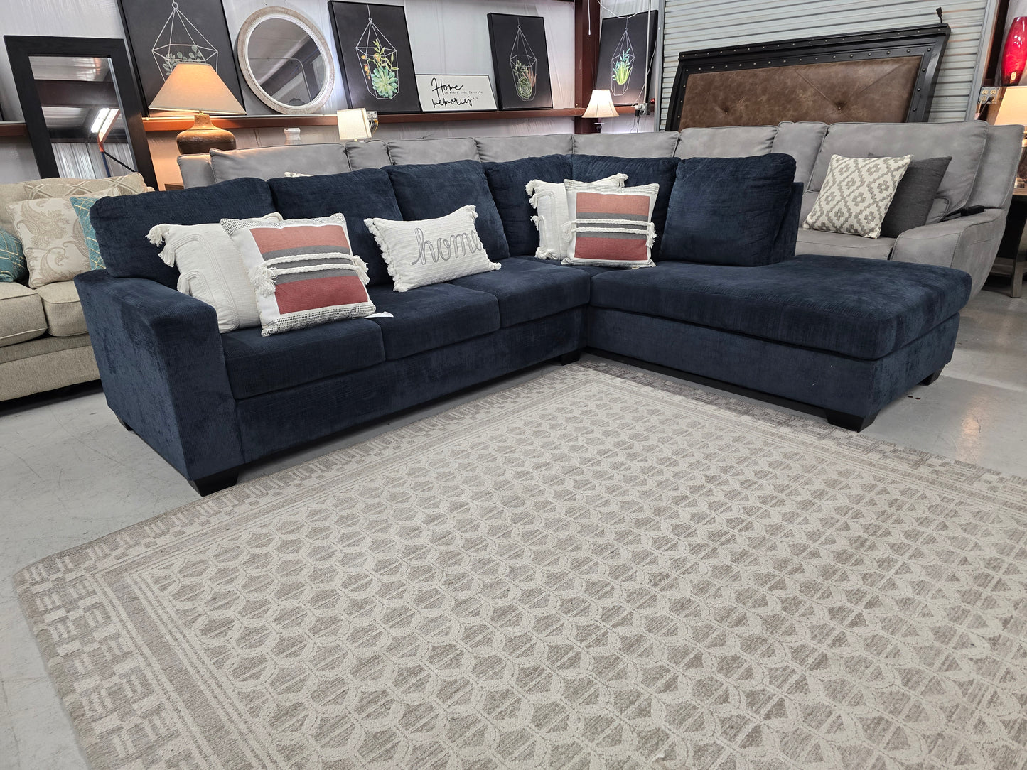 Blue L-Shaped Sectional Couch with Chaise Lounge – Ashley Furniture