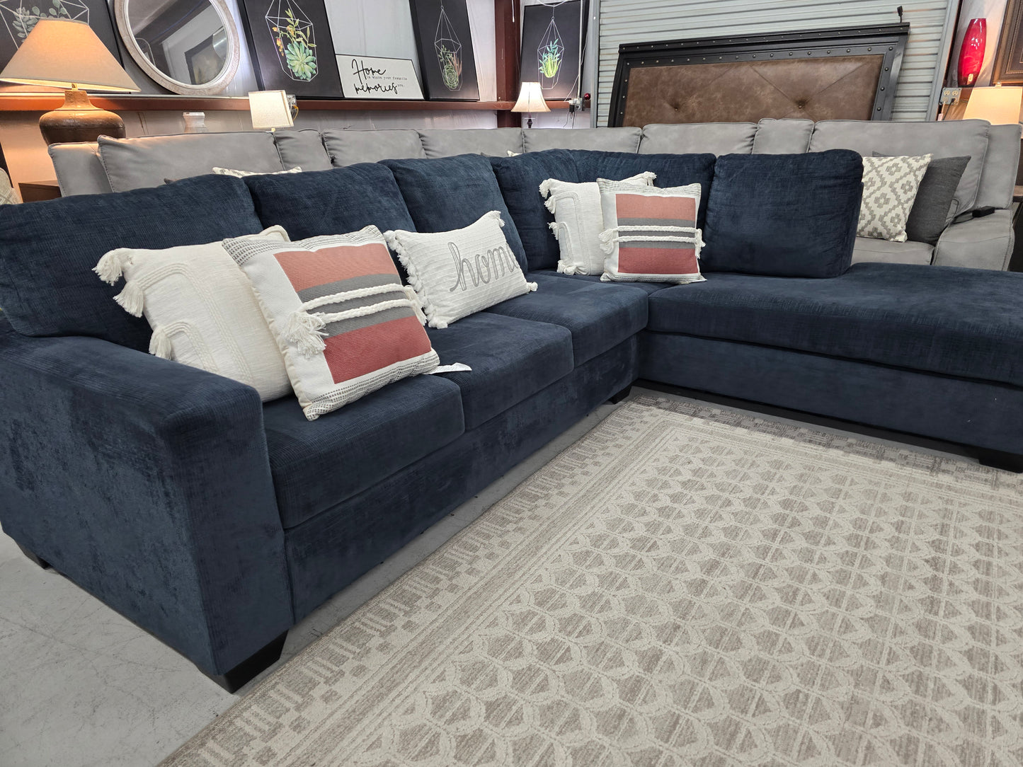 Blue L-Shaped Sectional Couch with Chaise Lounge – Ashley Furniture