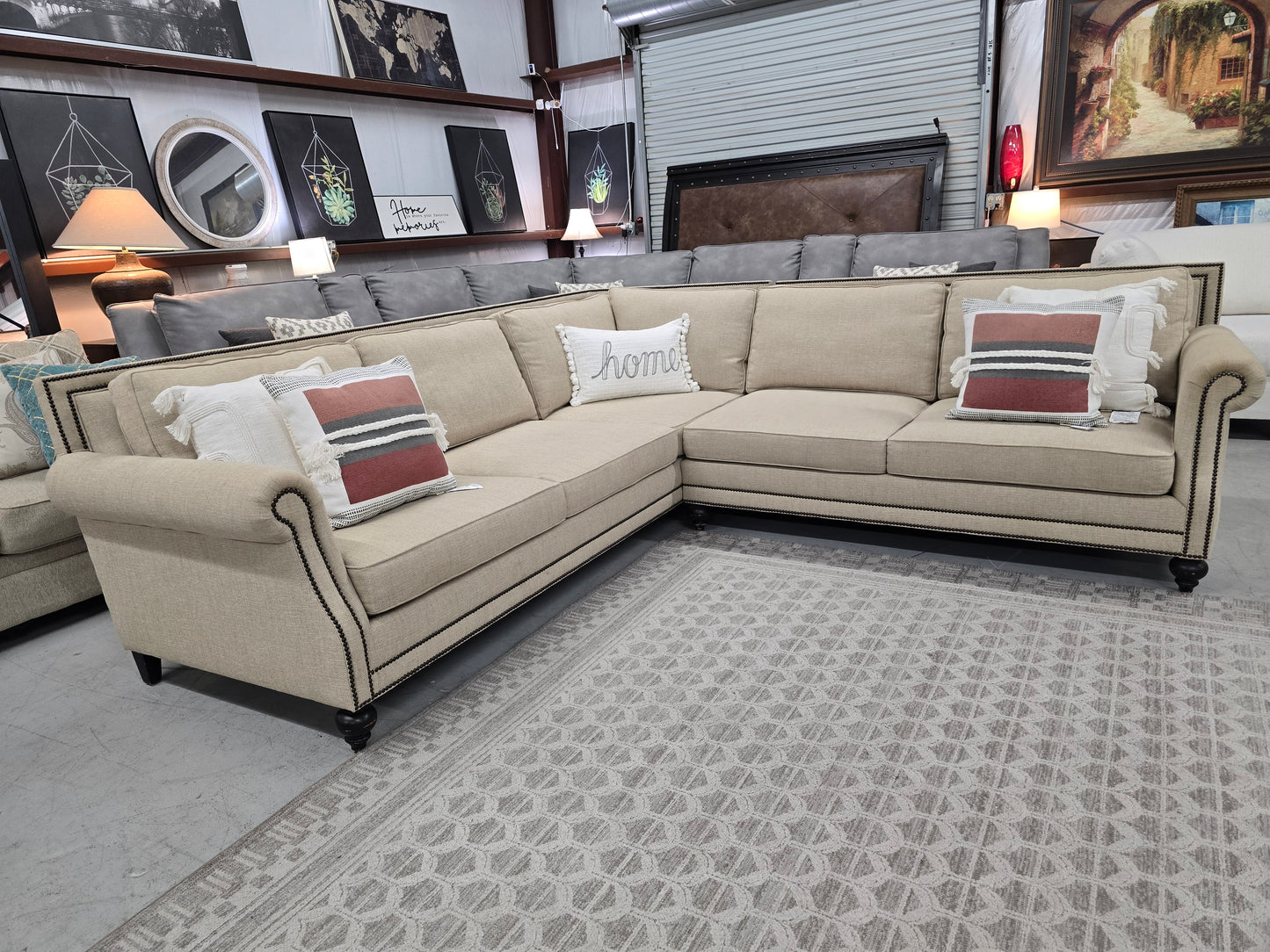 Luxury Bernhardt Nailhead Sectional Sofa – Like New