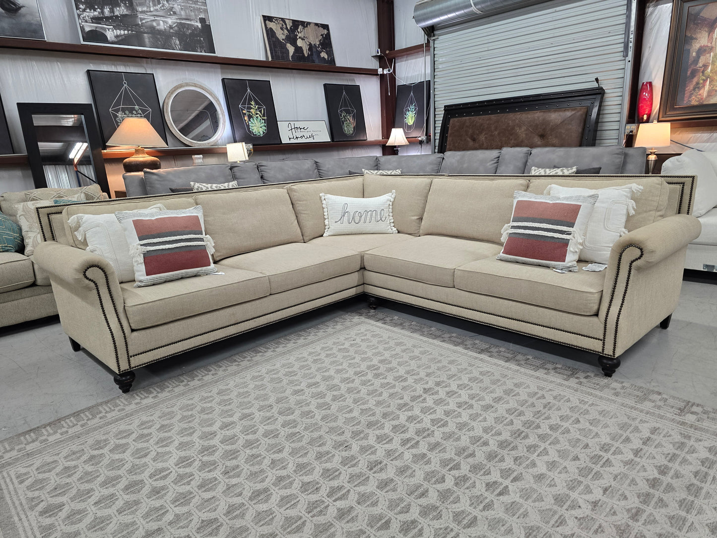 Luxury Bernhardt Nailhead Sectional Sofa – Like New